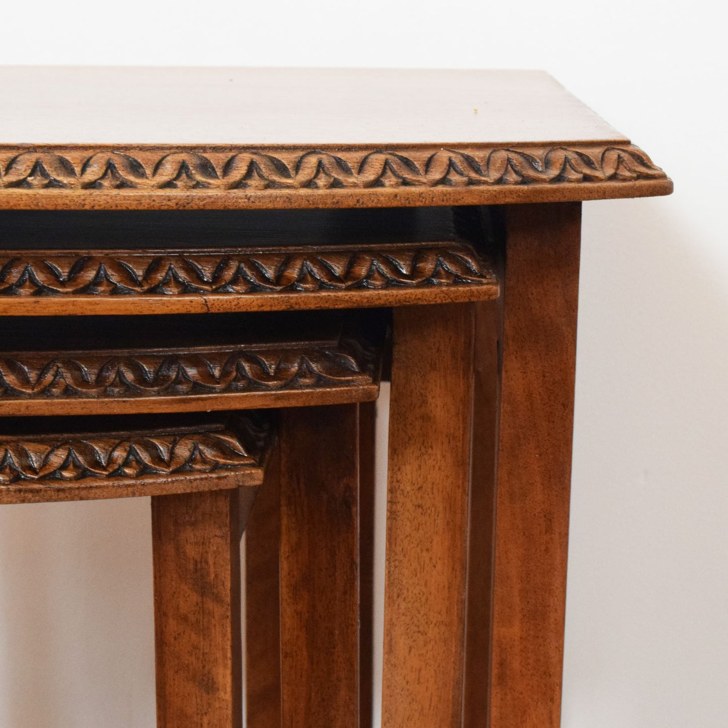 Carved Mahogany Nest of Four Tables