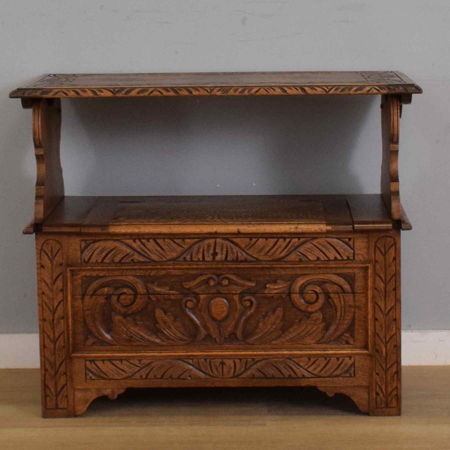 Carved Oak Monks Bench