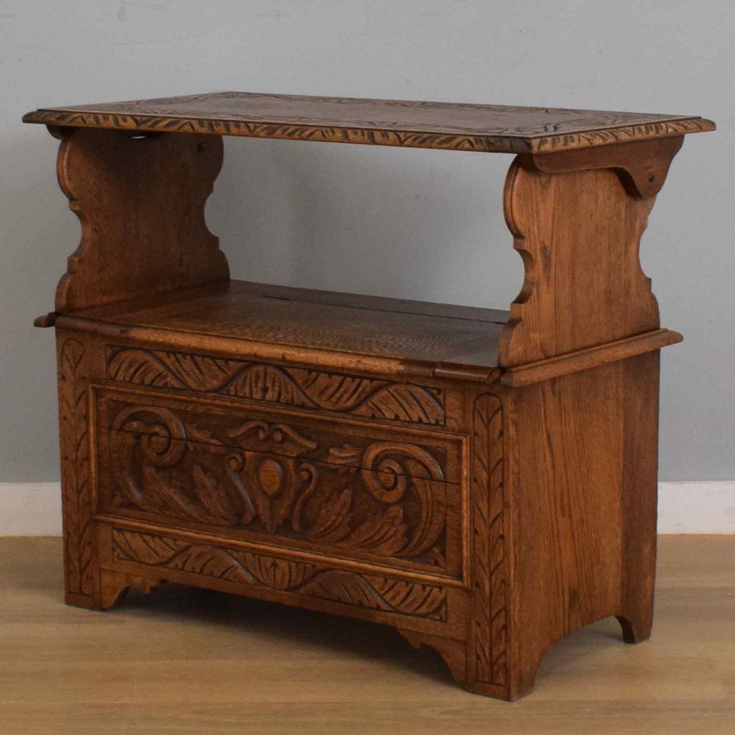 Carved Oak Monks Bench