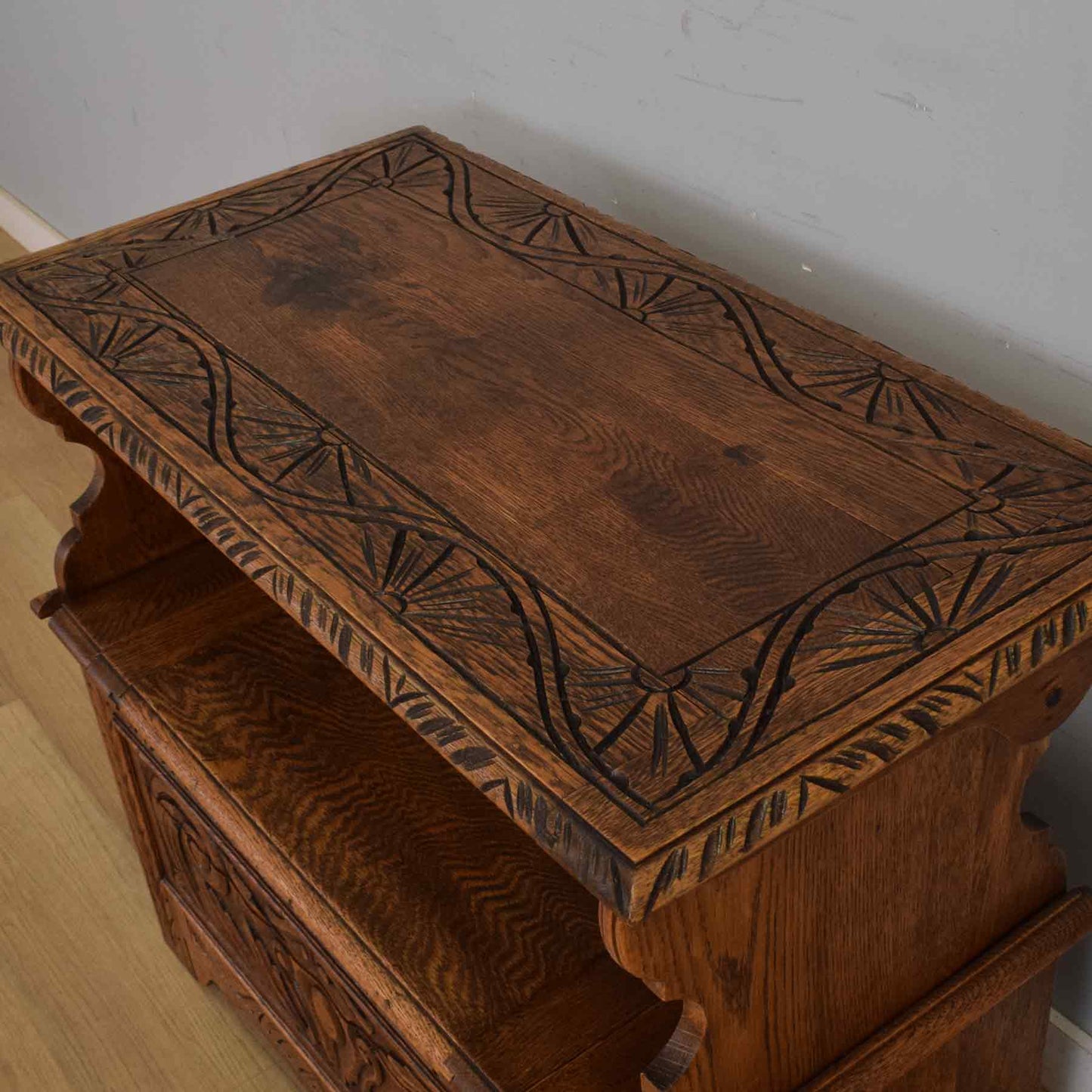 Carved Oak Monks Bench