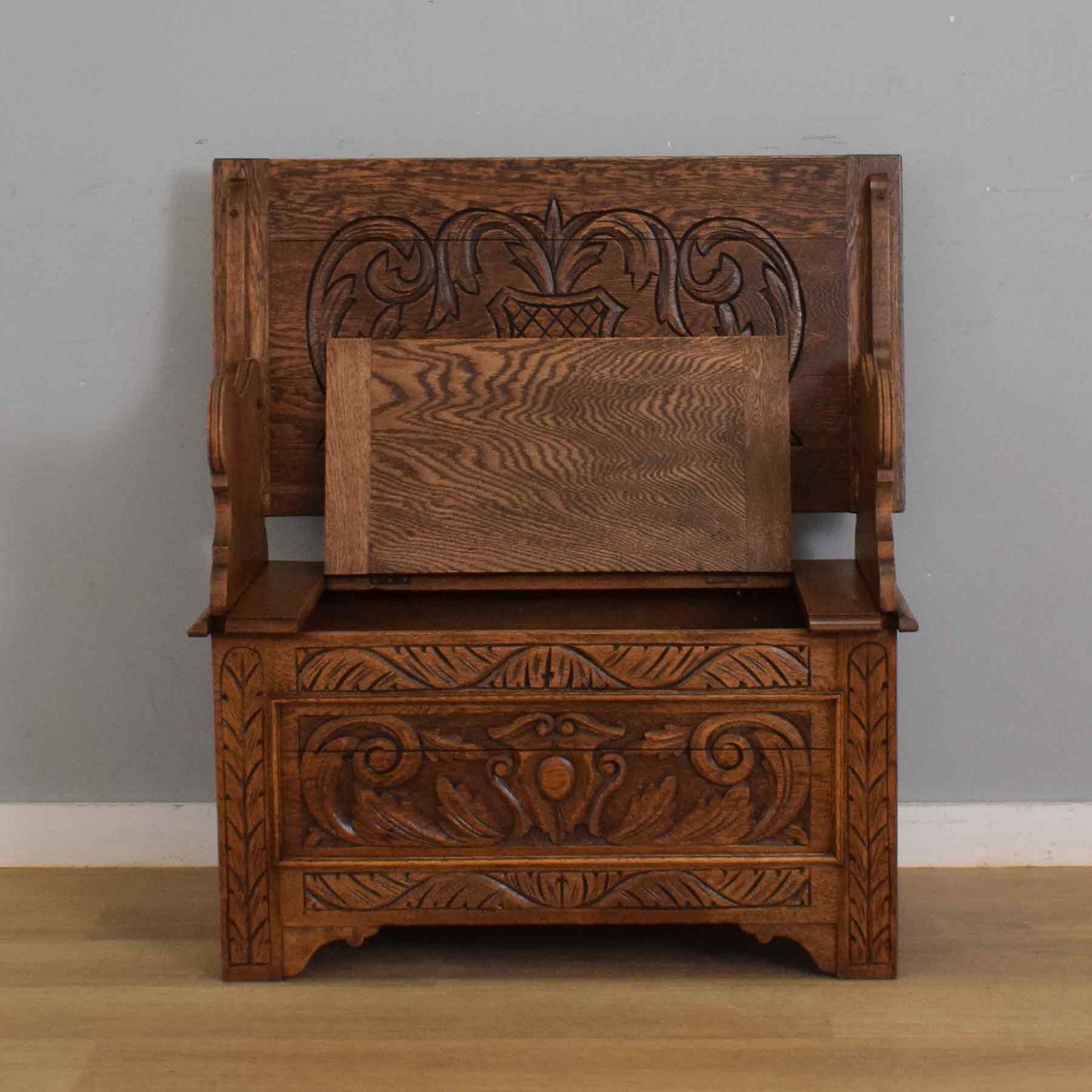 Carved Oak Monks Bench