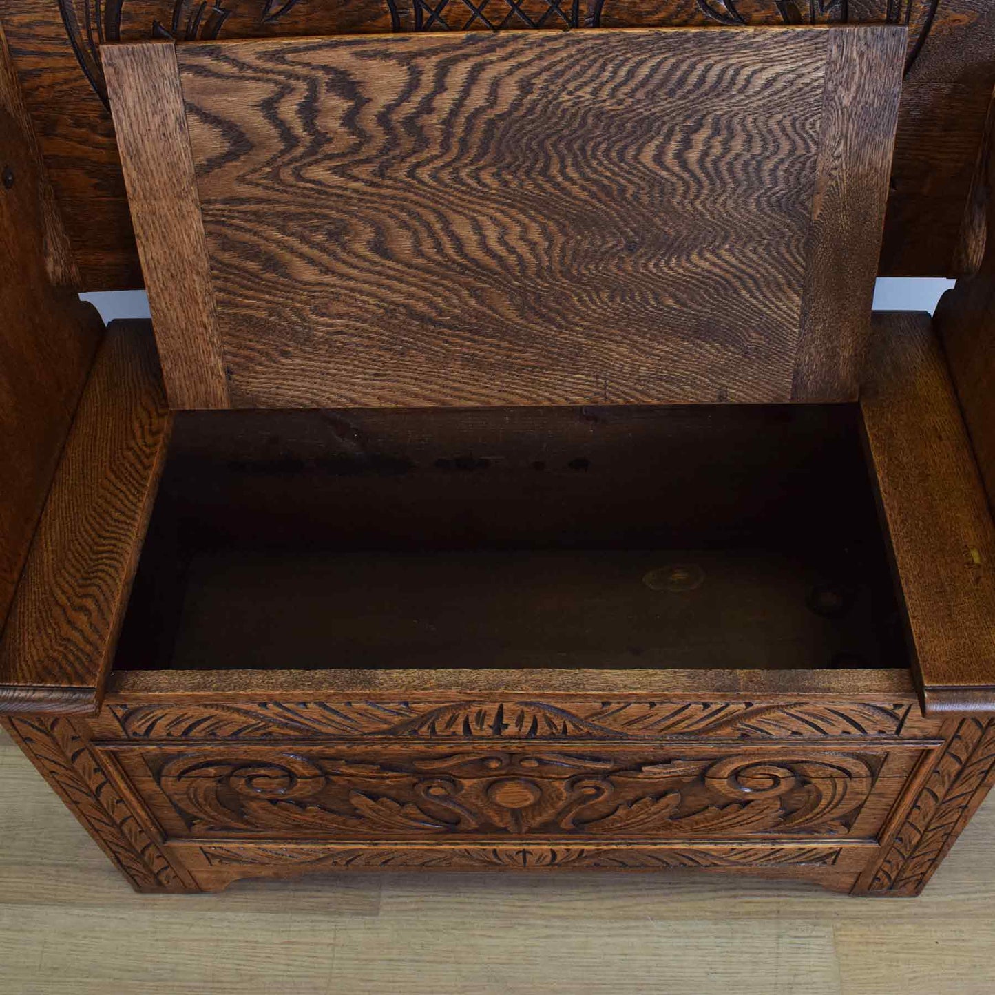 Carved Oak Monks Bench