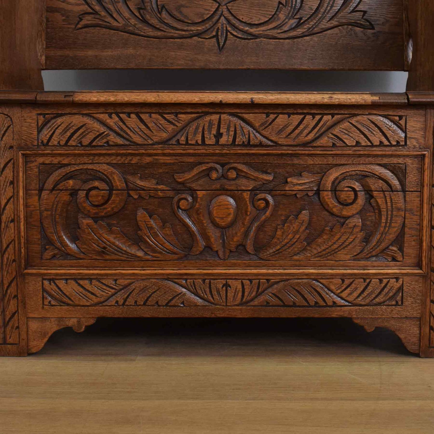 Carved Oak Monks Bench