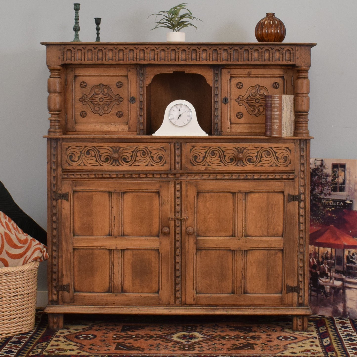 Carved Oak Court Cabinet