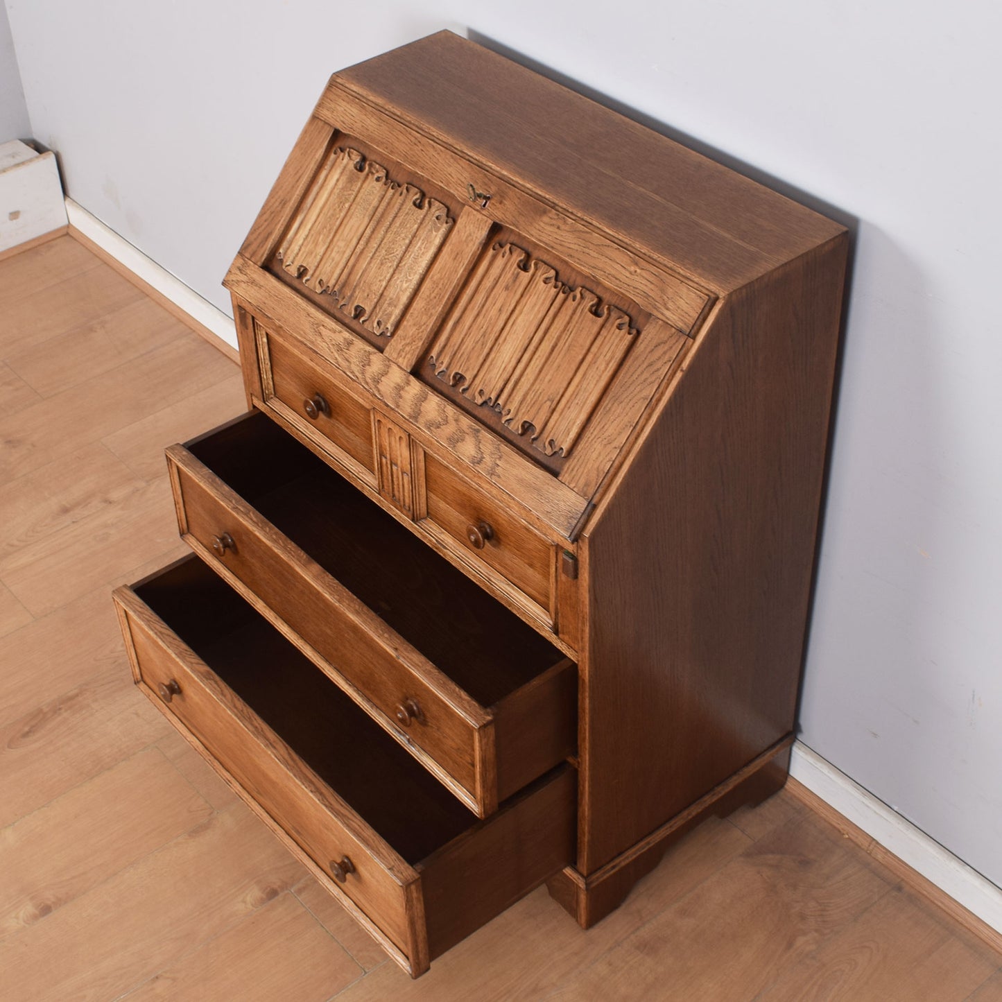 Oak Linenfold Bureau