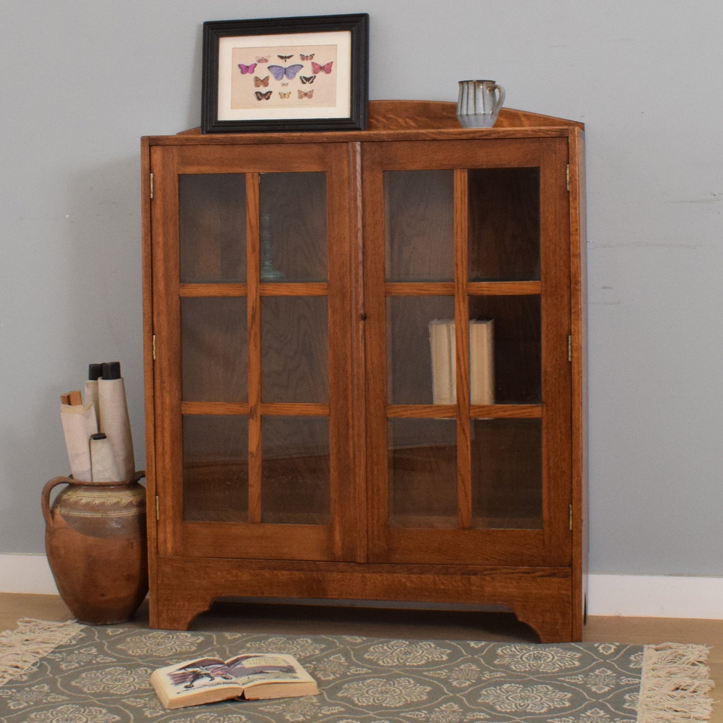 Restored Oak Glazed Bookcase