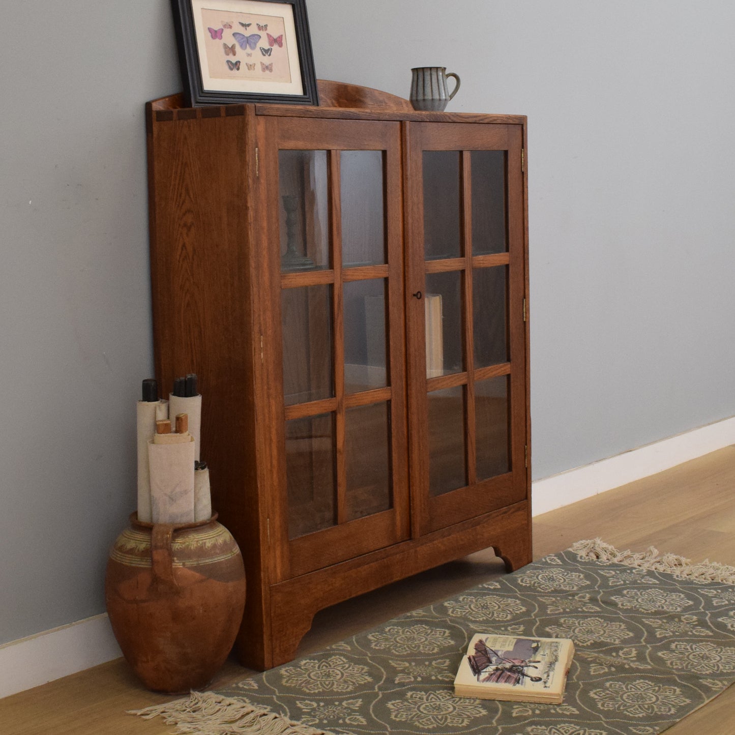 Restored Oak Glazed Bookcase