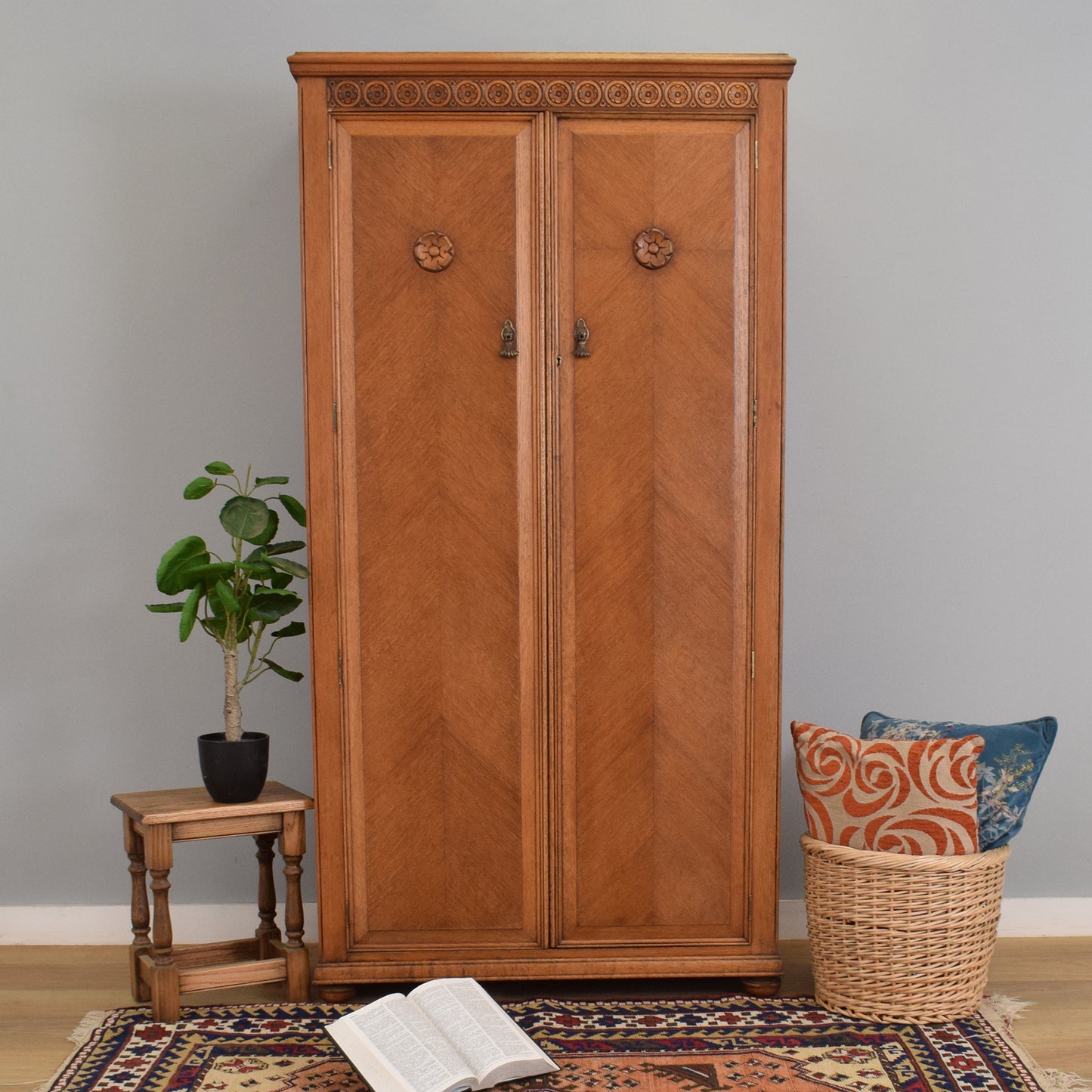 Restored Oak-Veneer Wardrobe