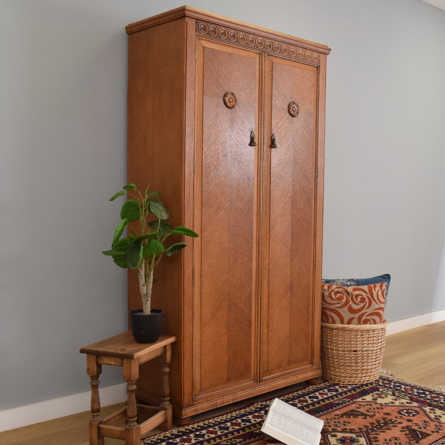 Restored Oak-Veneer Wardrobe