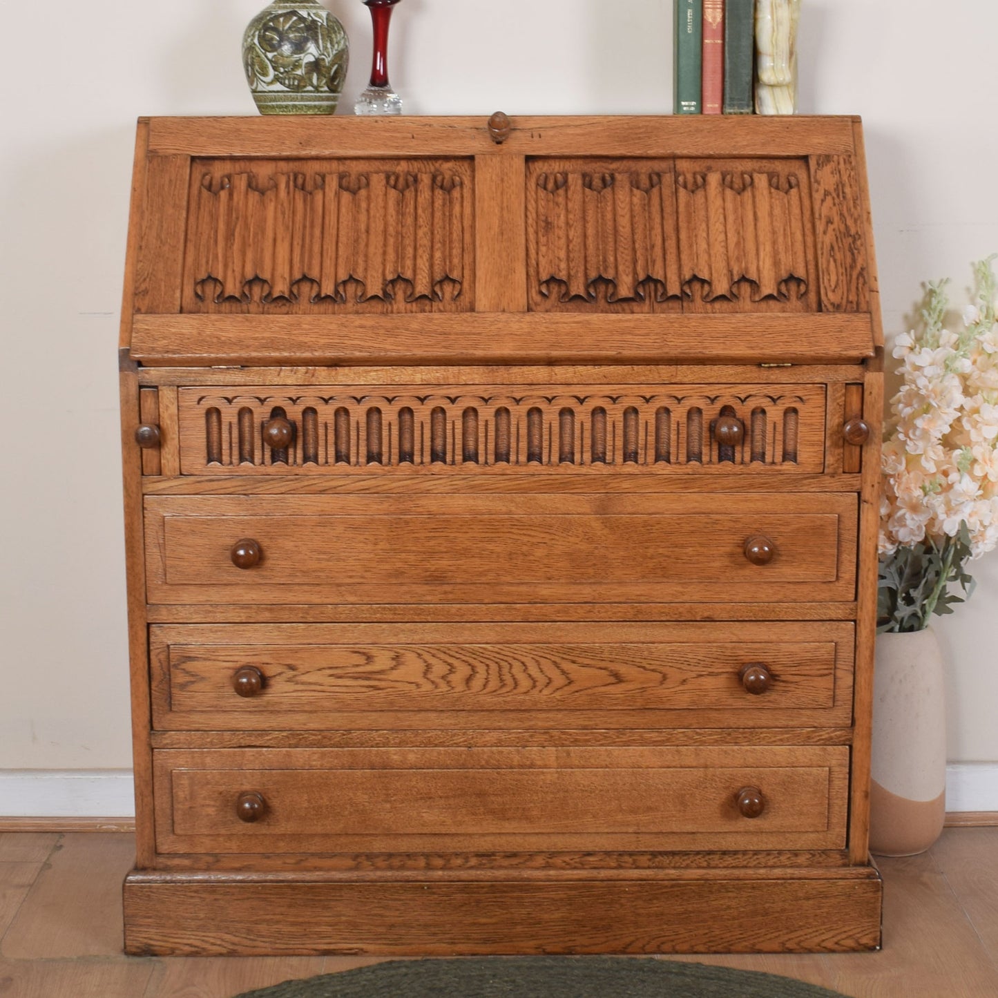 Oak Linenfold Writing Bureau