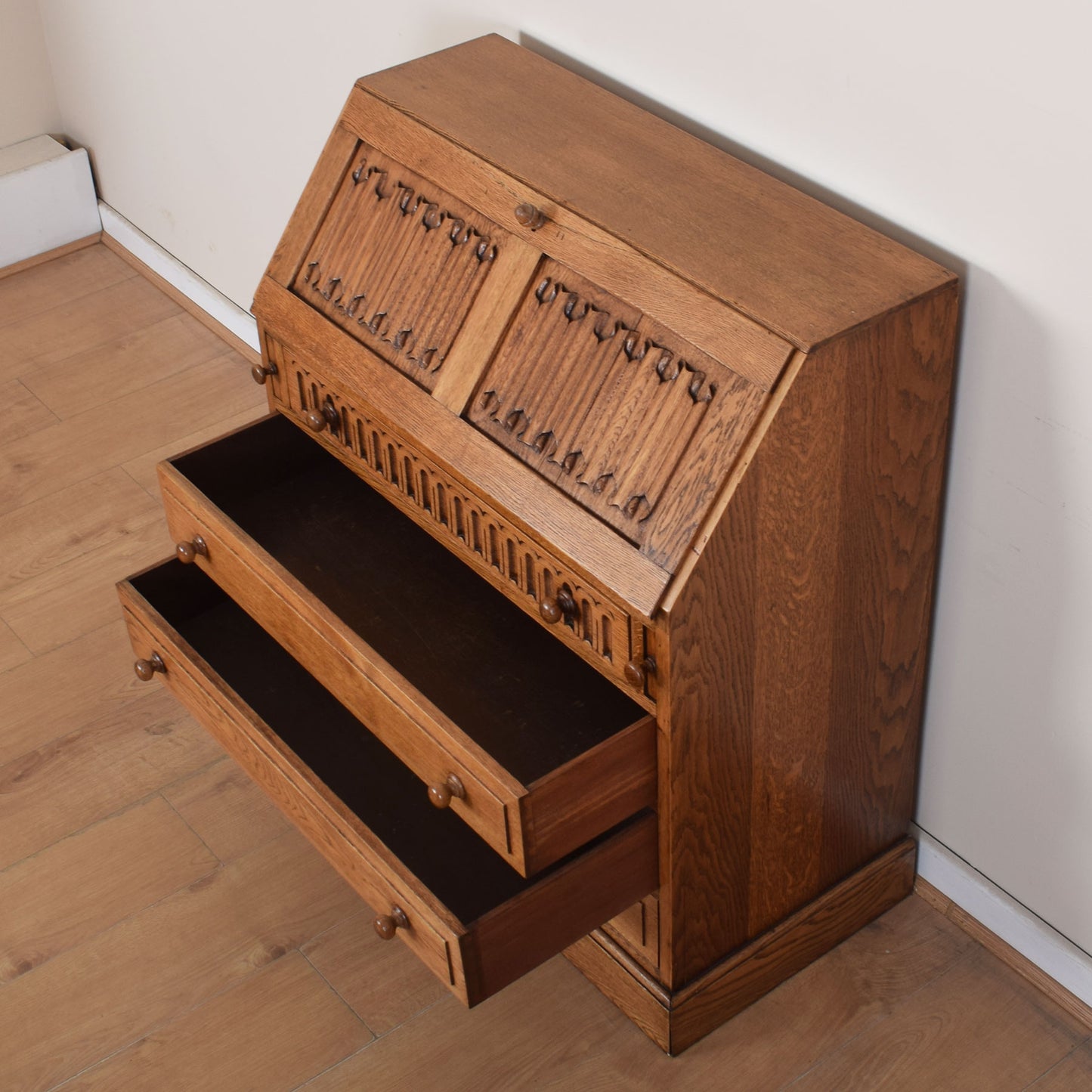 Oak Linenfold Writing Bureau