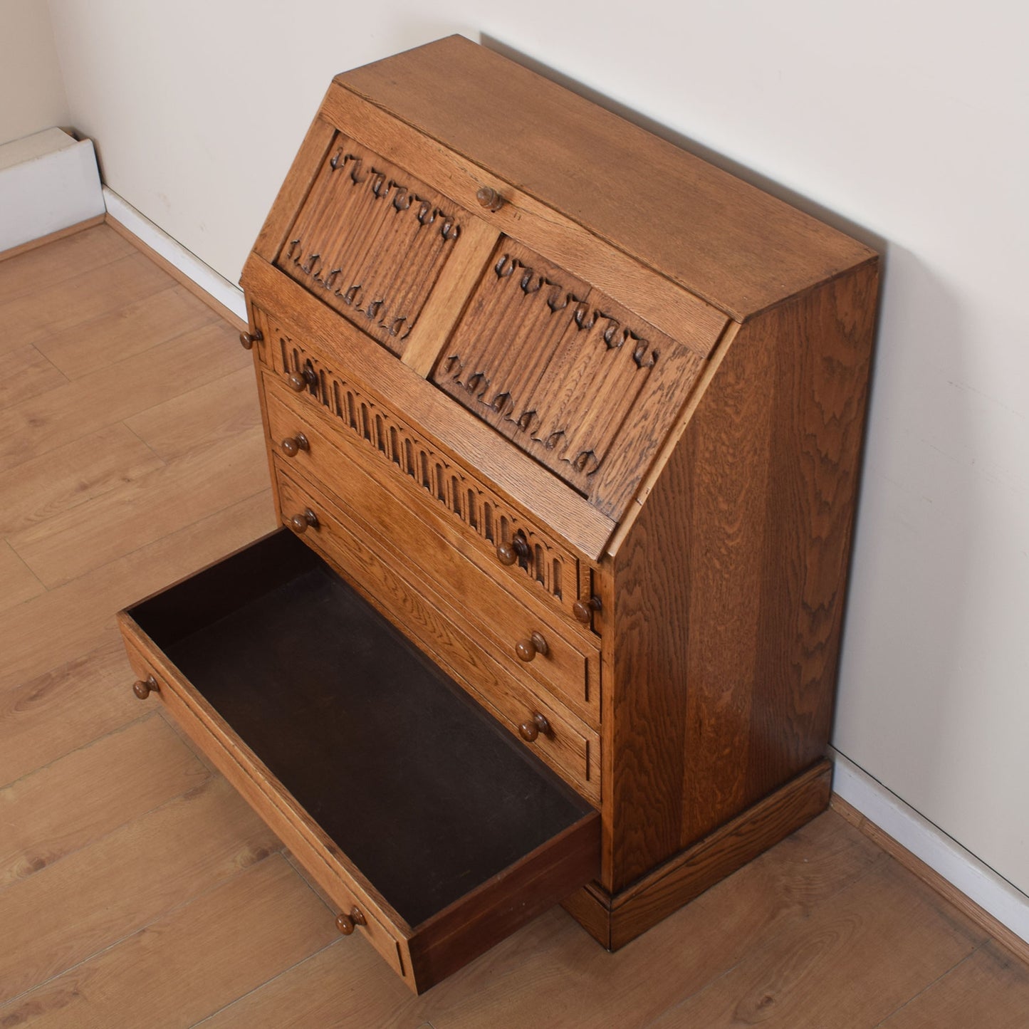 Oak Linenfold Writing Bureau
