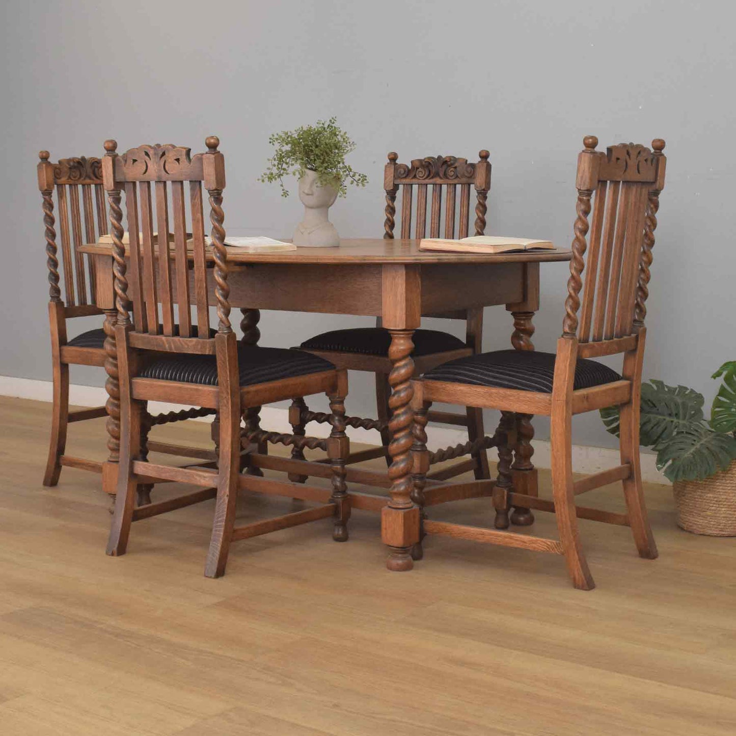 Barley-Twist Dining Table and Four Chairs