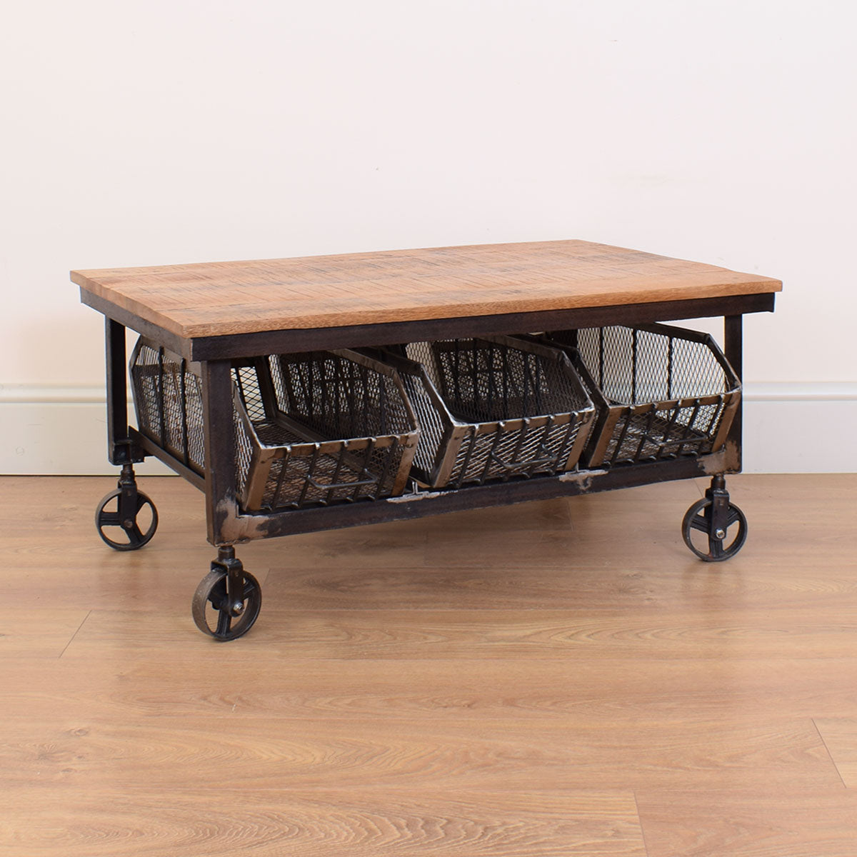Mango Wood & Metal Industrial Style Coffee Table