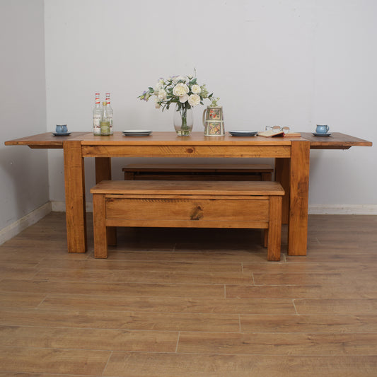 Extending Pine Dining Table & Two Benches