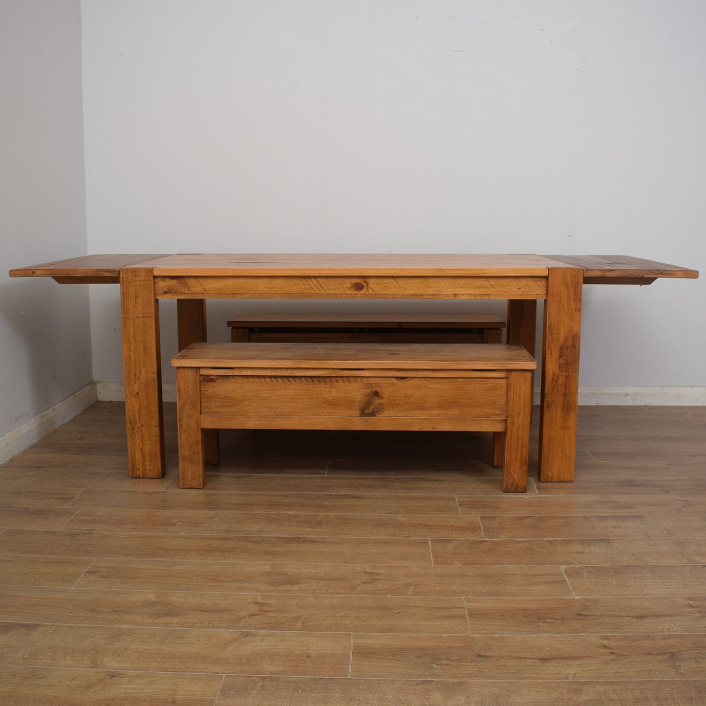 Extending Pine Dining Table & Two Benches