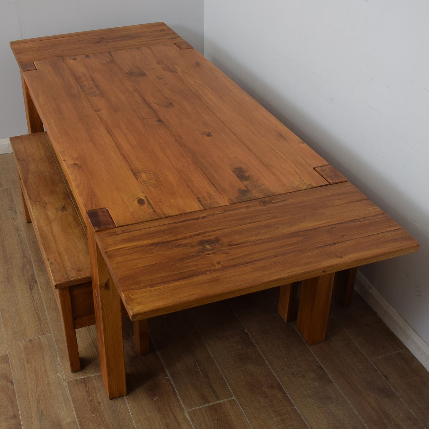 Extending Pine Dining Table & Two Benches