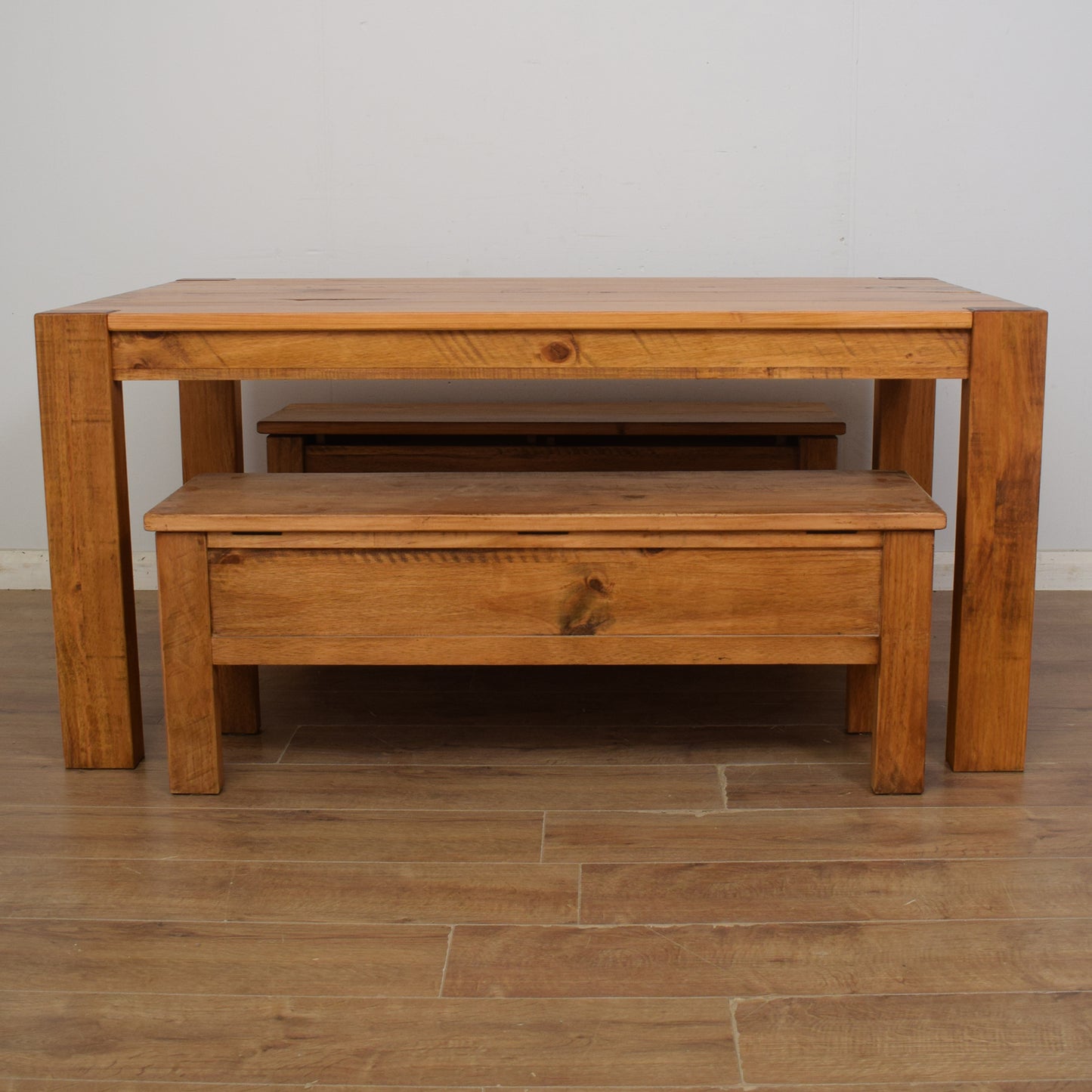 Extending Pine Dining Table & Two Benches