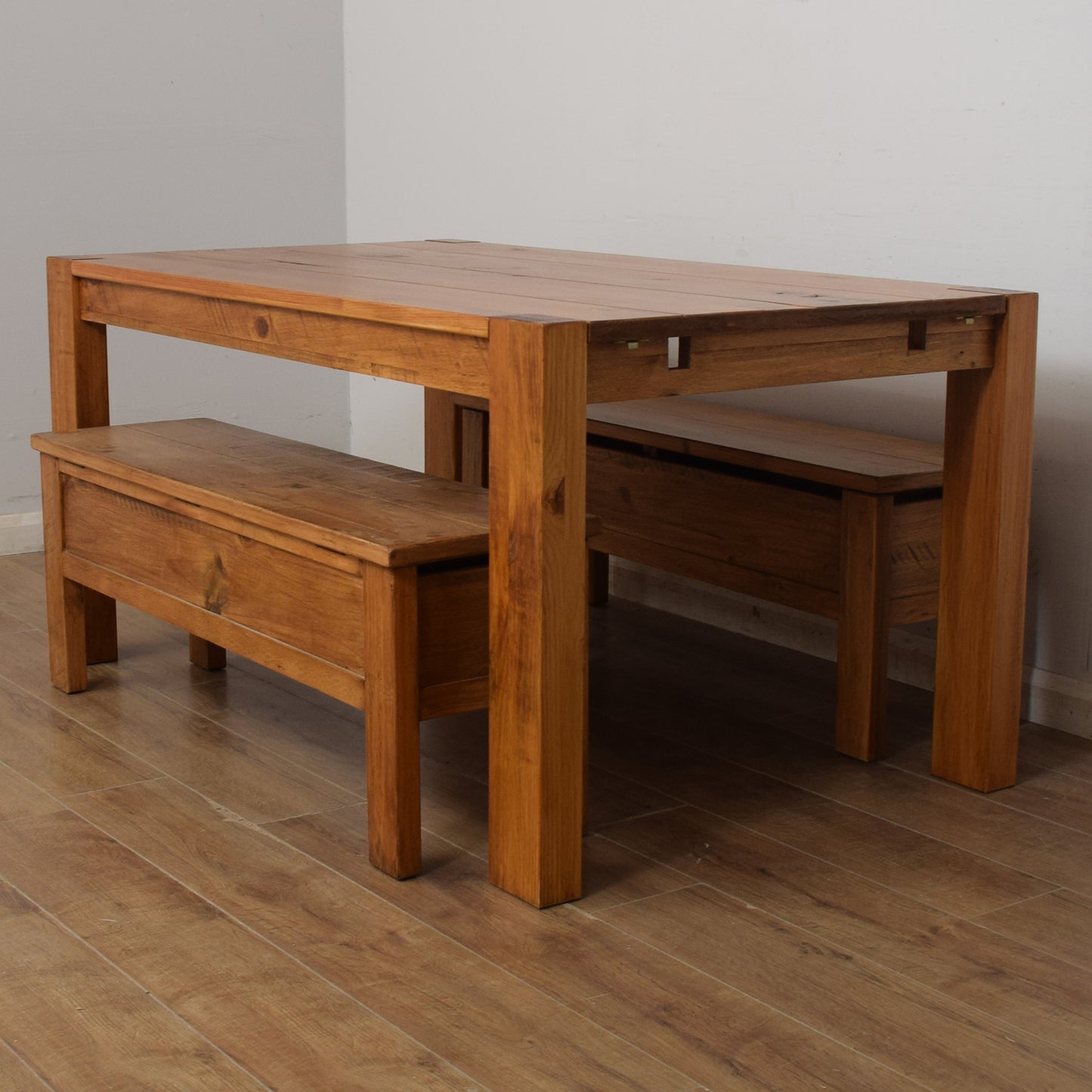 Extending Pine Dining Table & Two Benches