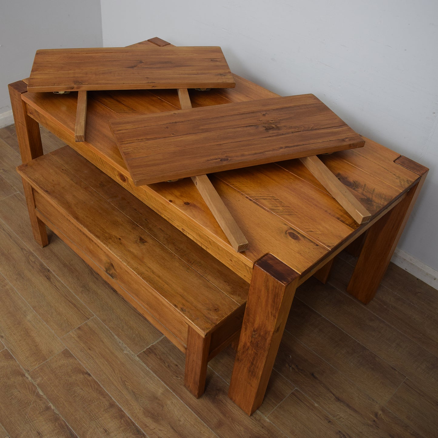 Extending Pine Dining Table & Two Benches