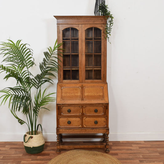 Barley Twist Oak Bureau Bookcase
