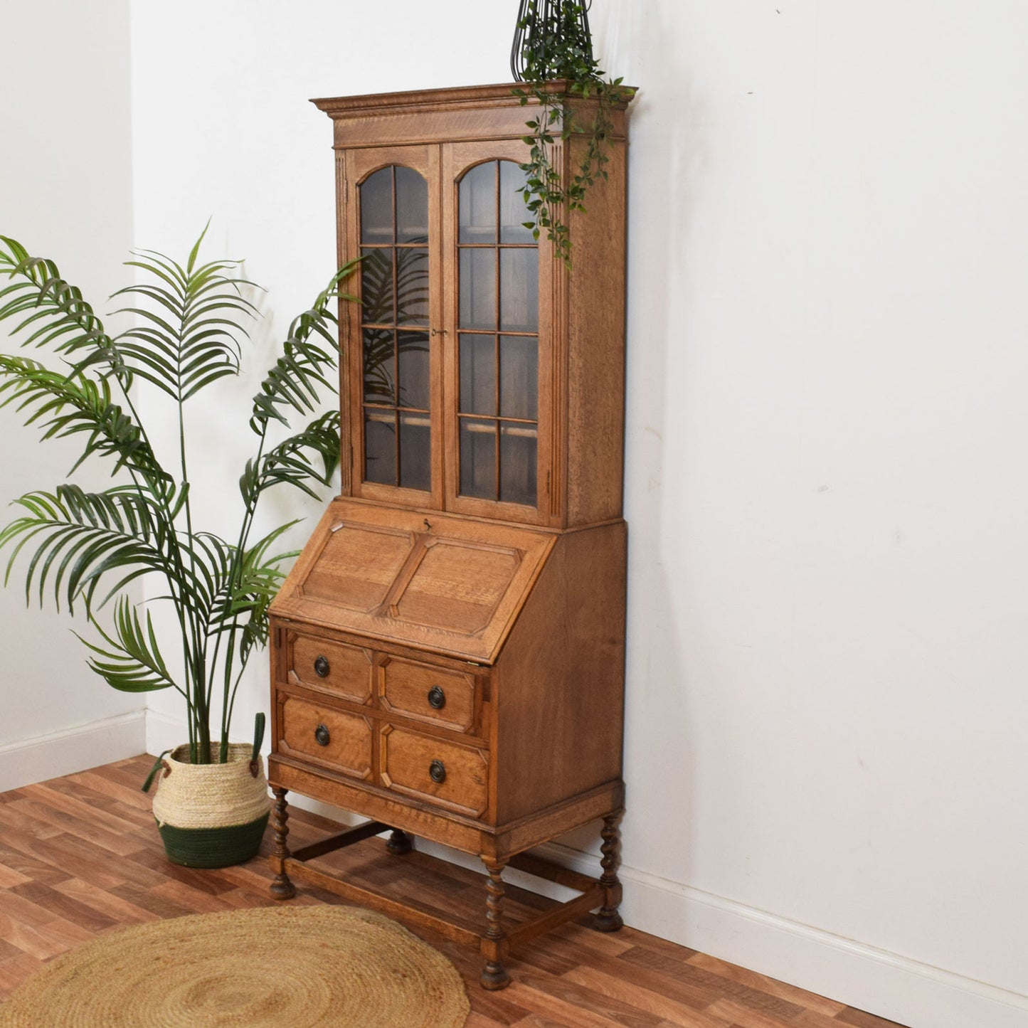 Barley Twist Oak Bureau Bookcase