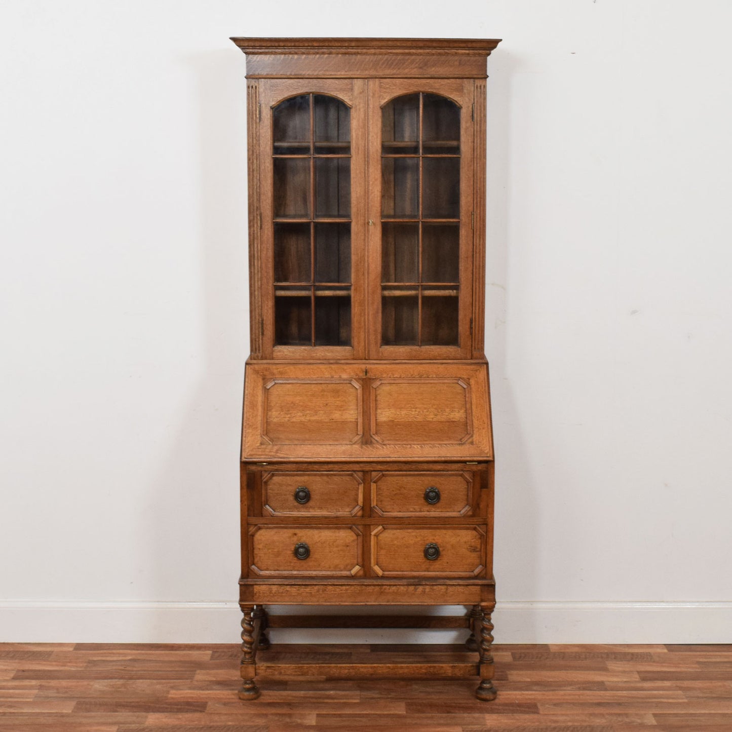 Barley Twist Oak Bureau Bookcase