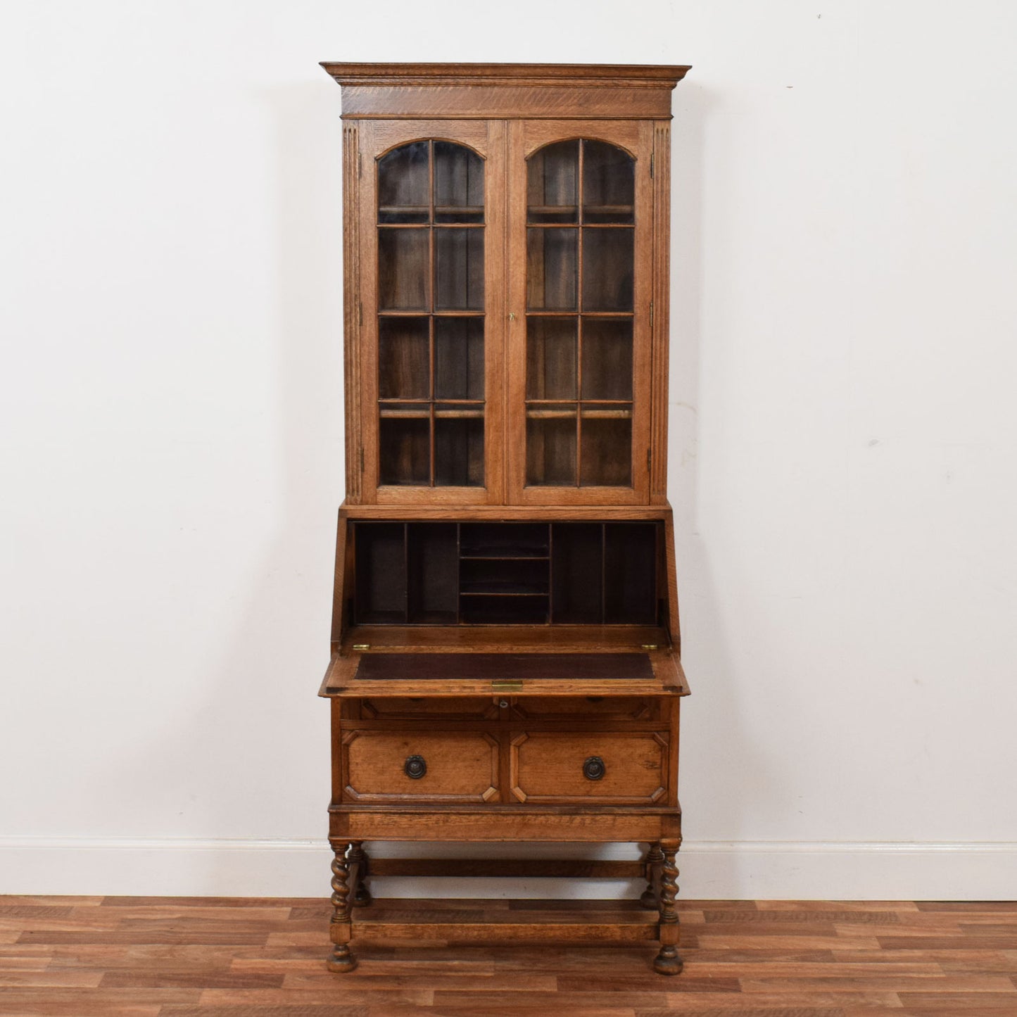 Barley Twist Oak Bureau Bookcase