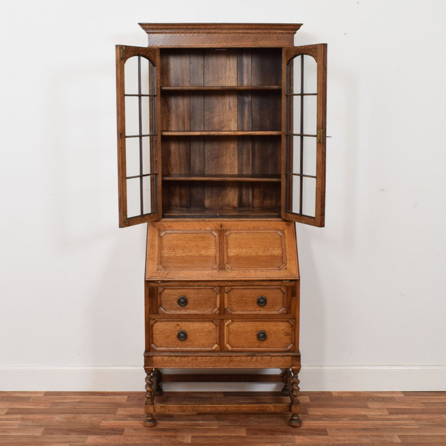Barley Twist Oak Bureau Bookcase