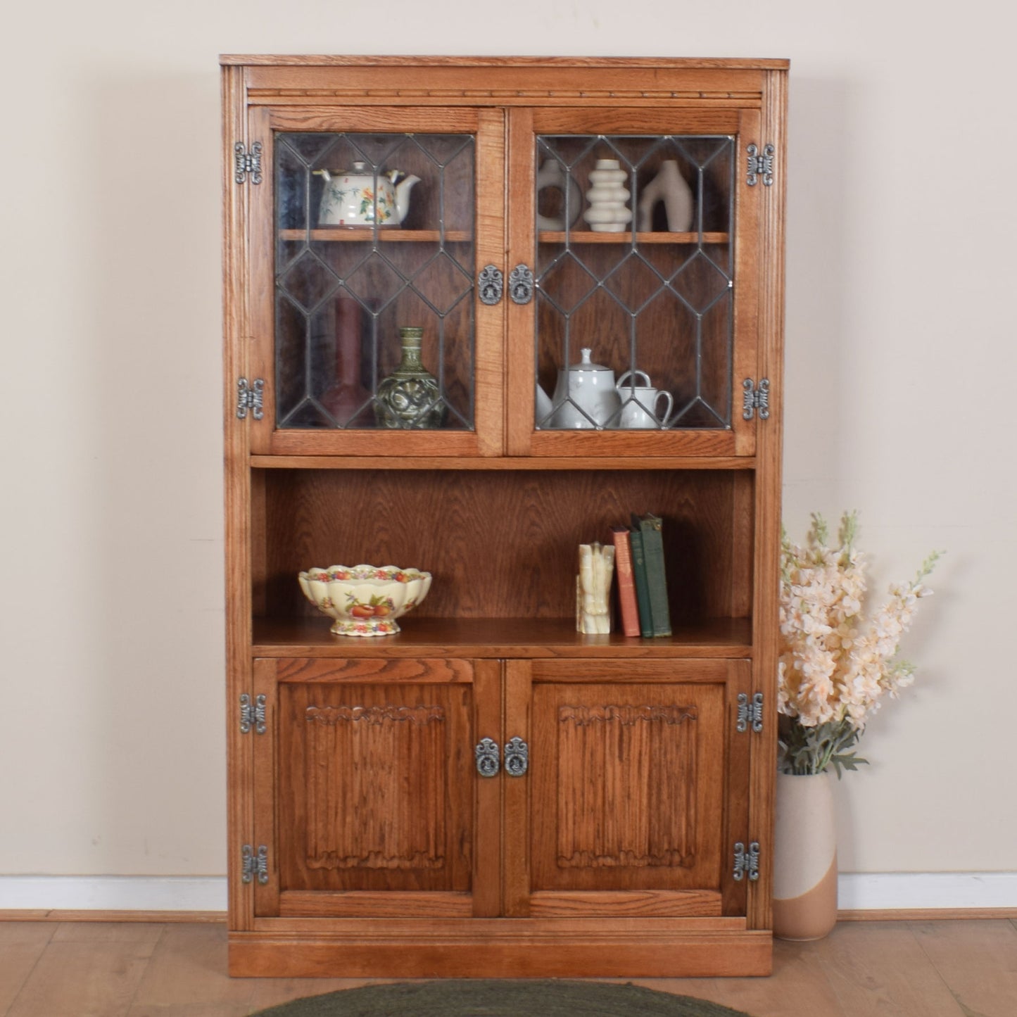 Old Charm Glazed Cabinet with Cupboard