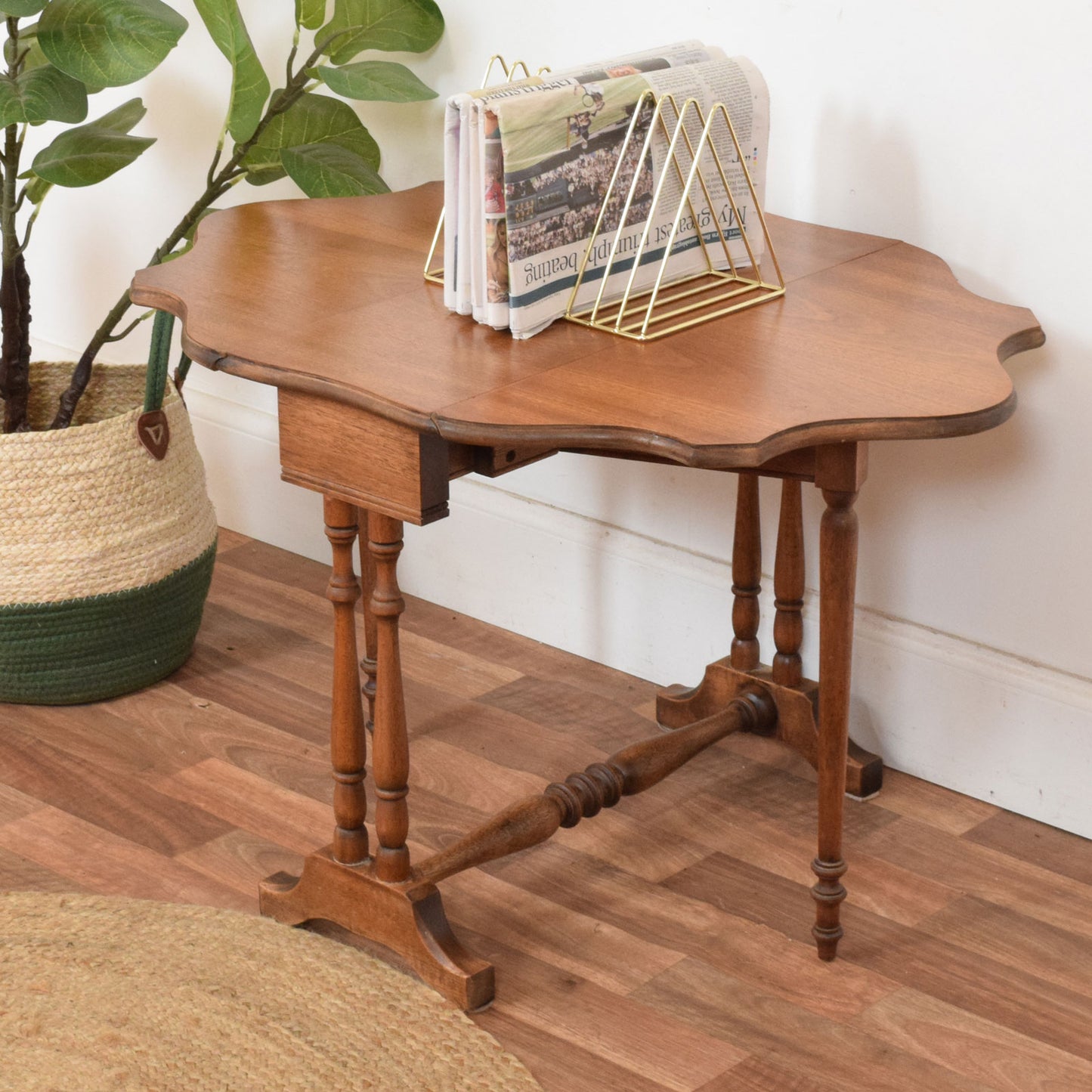 Drop-Leaf Oak Side Table