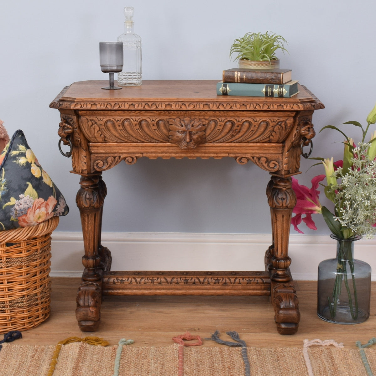 Carved Oak Console Table