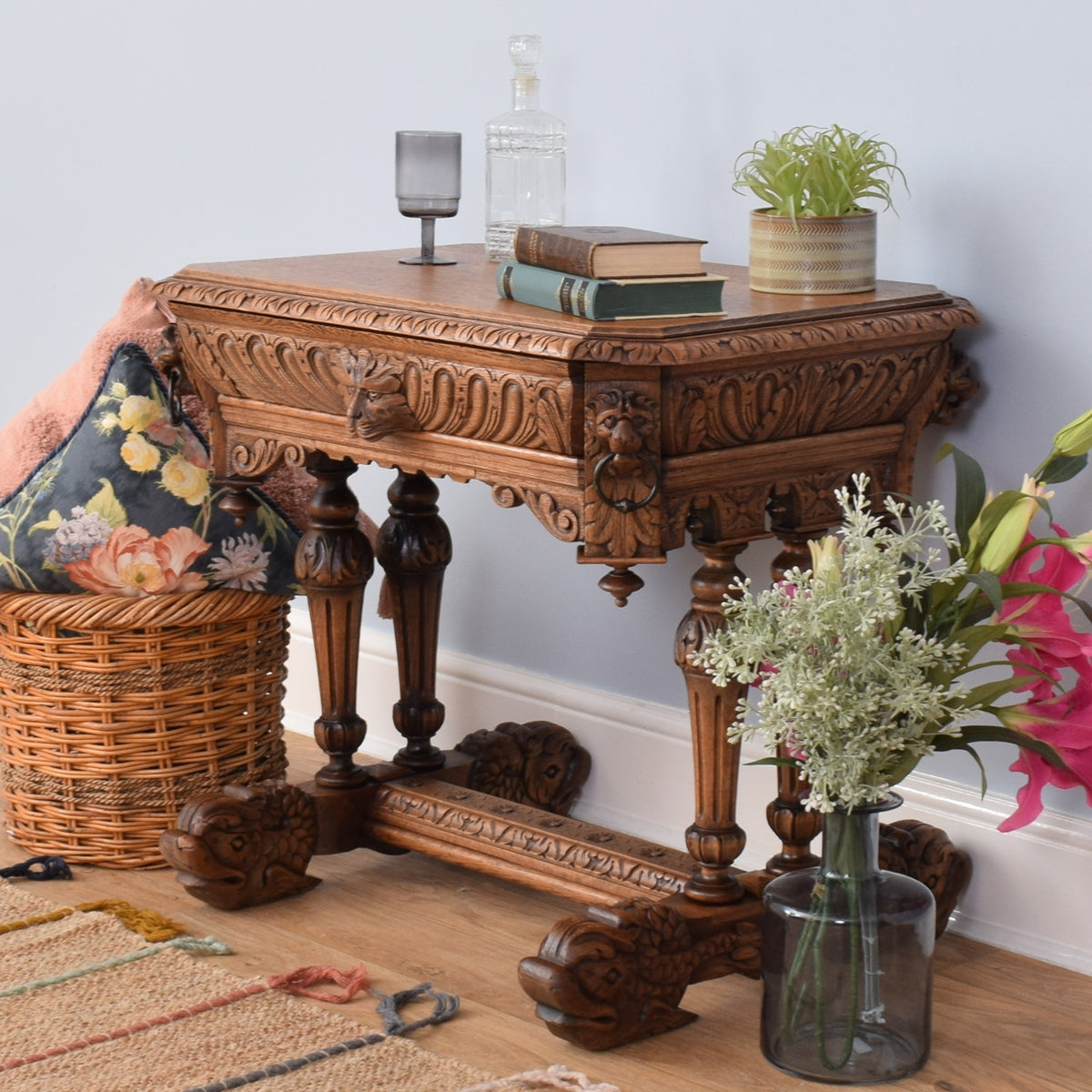 Carved Oak Console Table