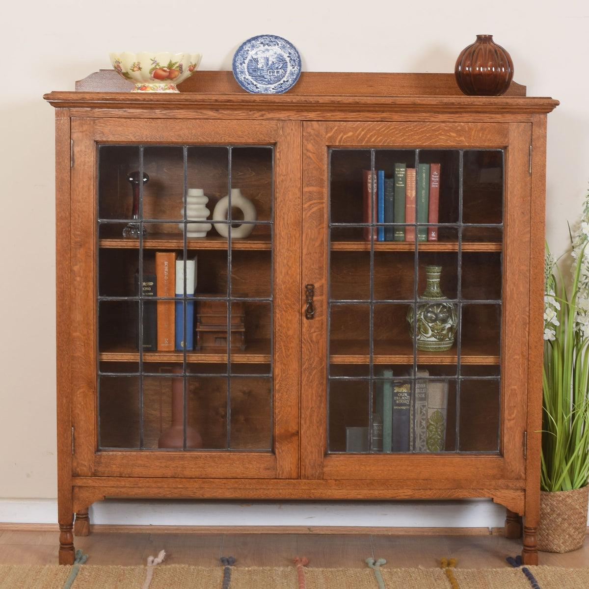 Glazed Oak Bookcase Unit
