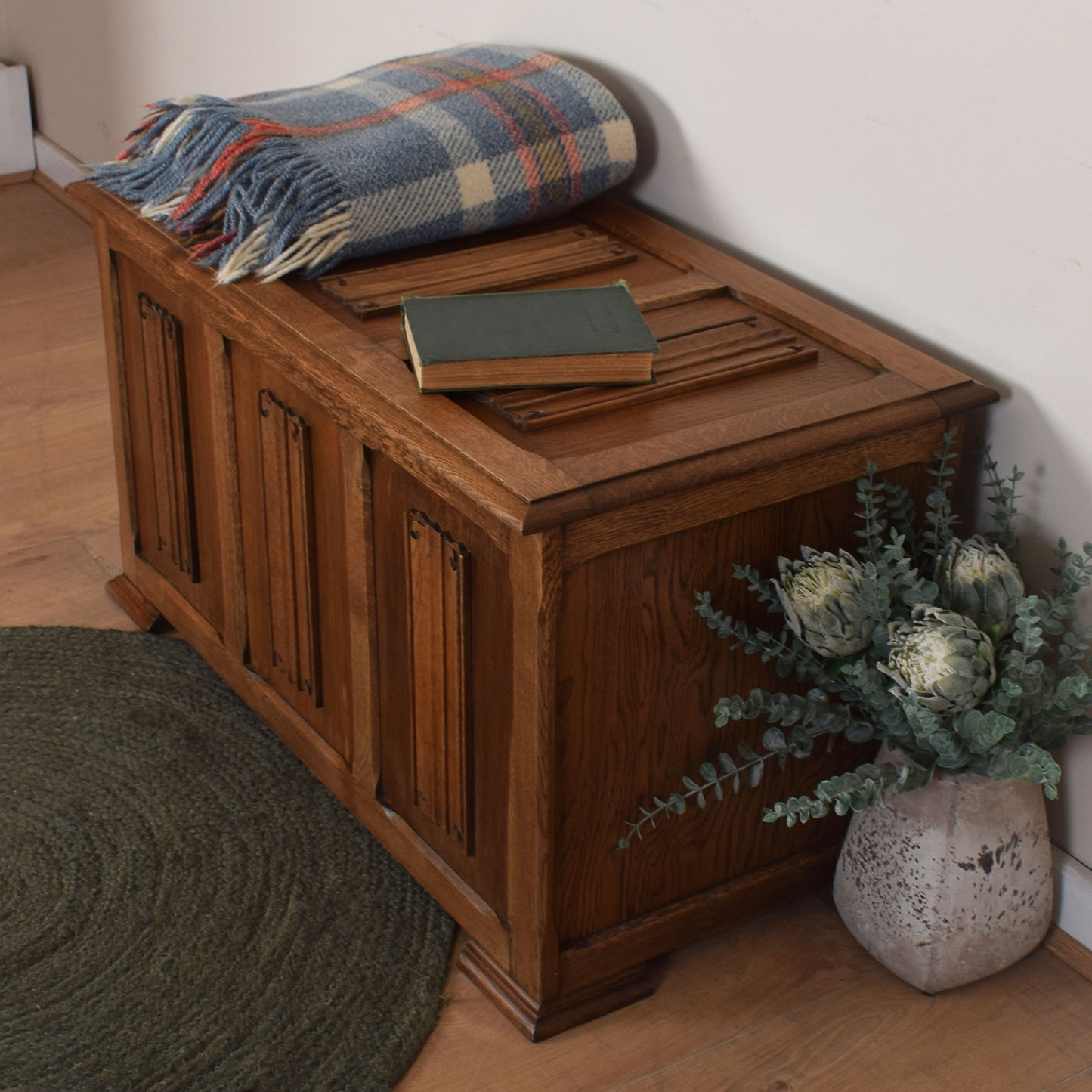 Oak Linenfold Blanket Box