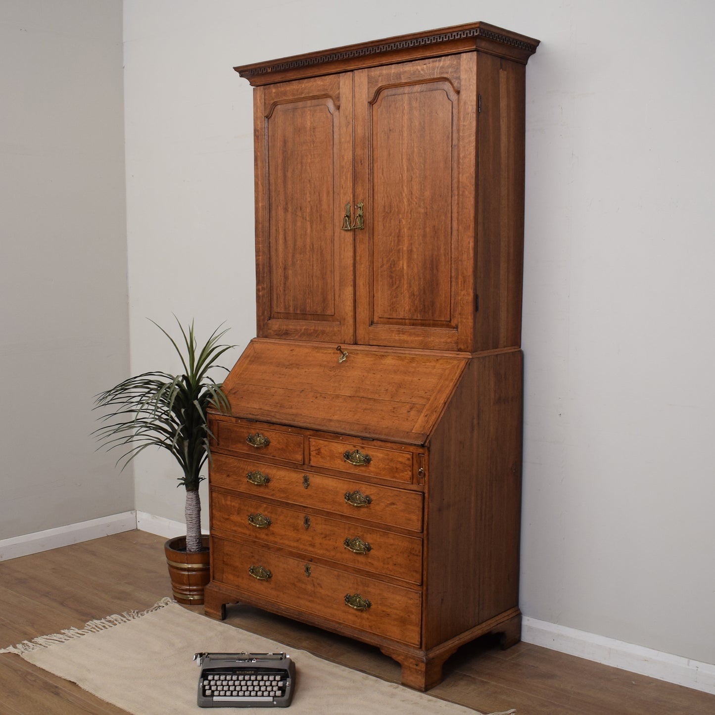 Antique Oak Georgian Bureau Bookcase