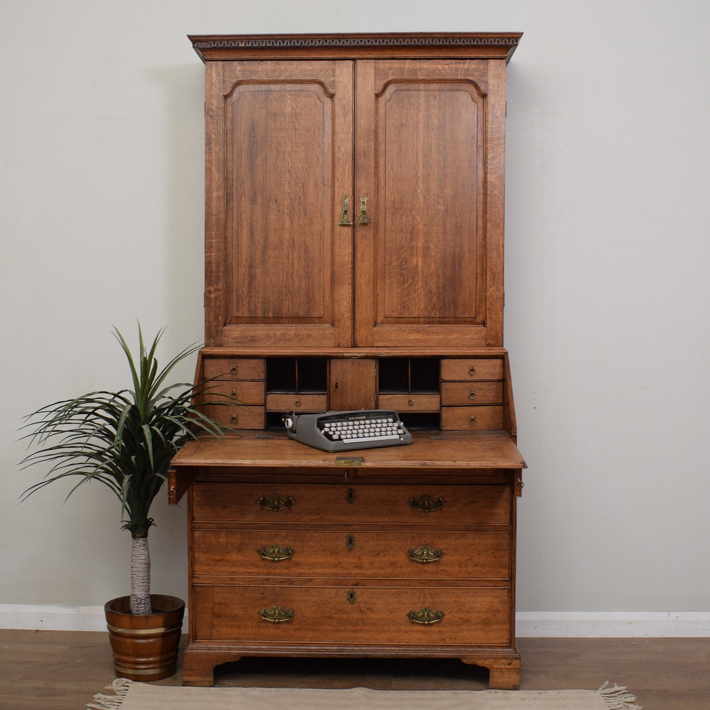 Antique Oak Georgian Bureau Bookcase