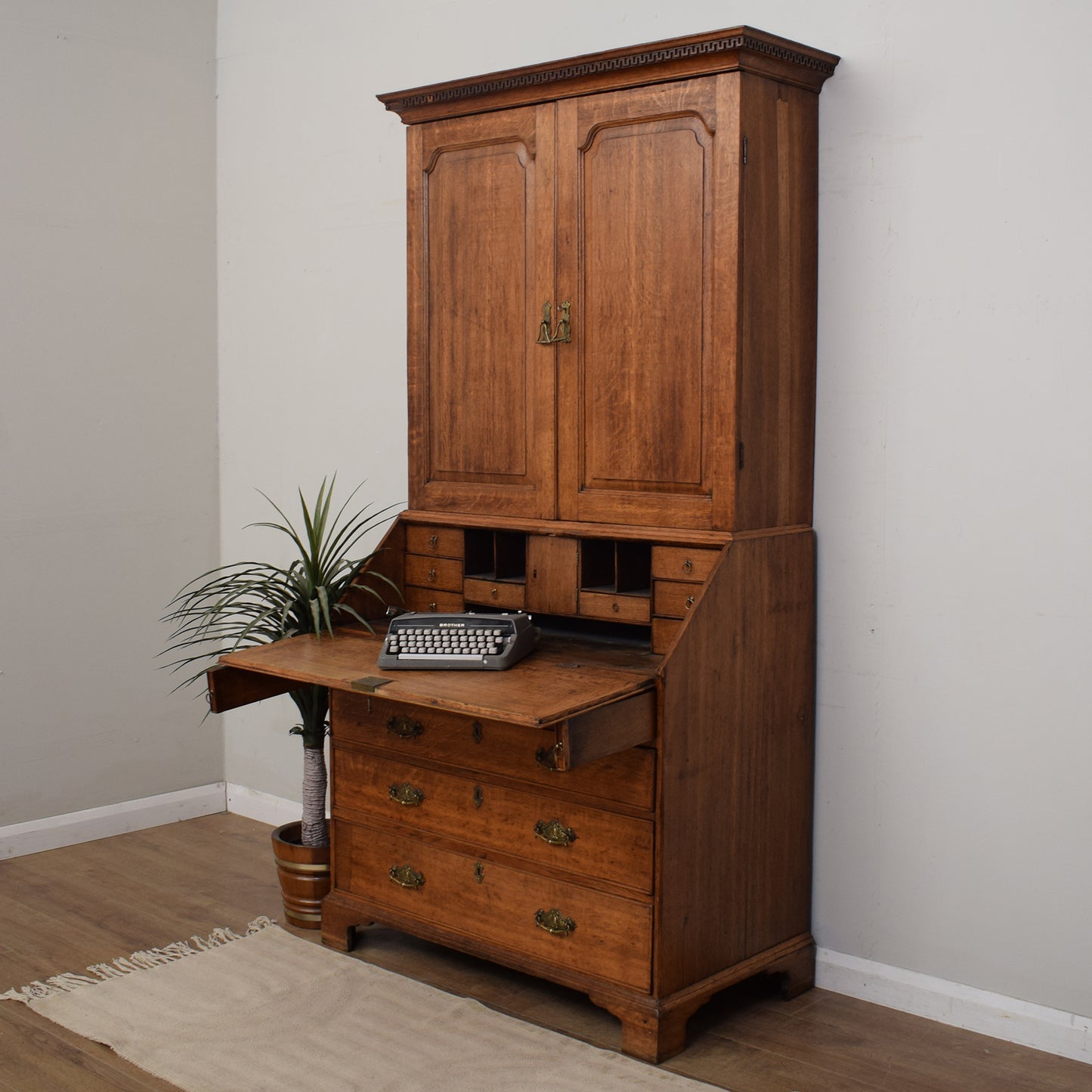 Antique Oak Georgian Bureau Bookcase