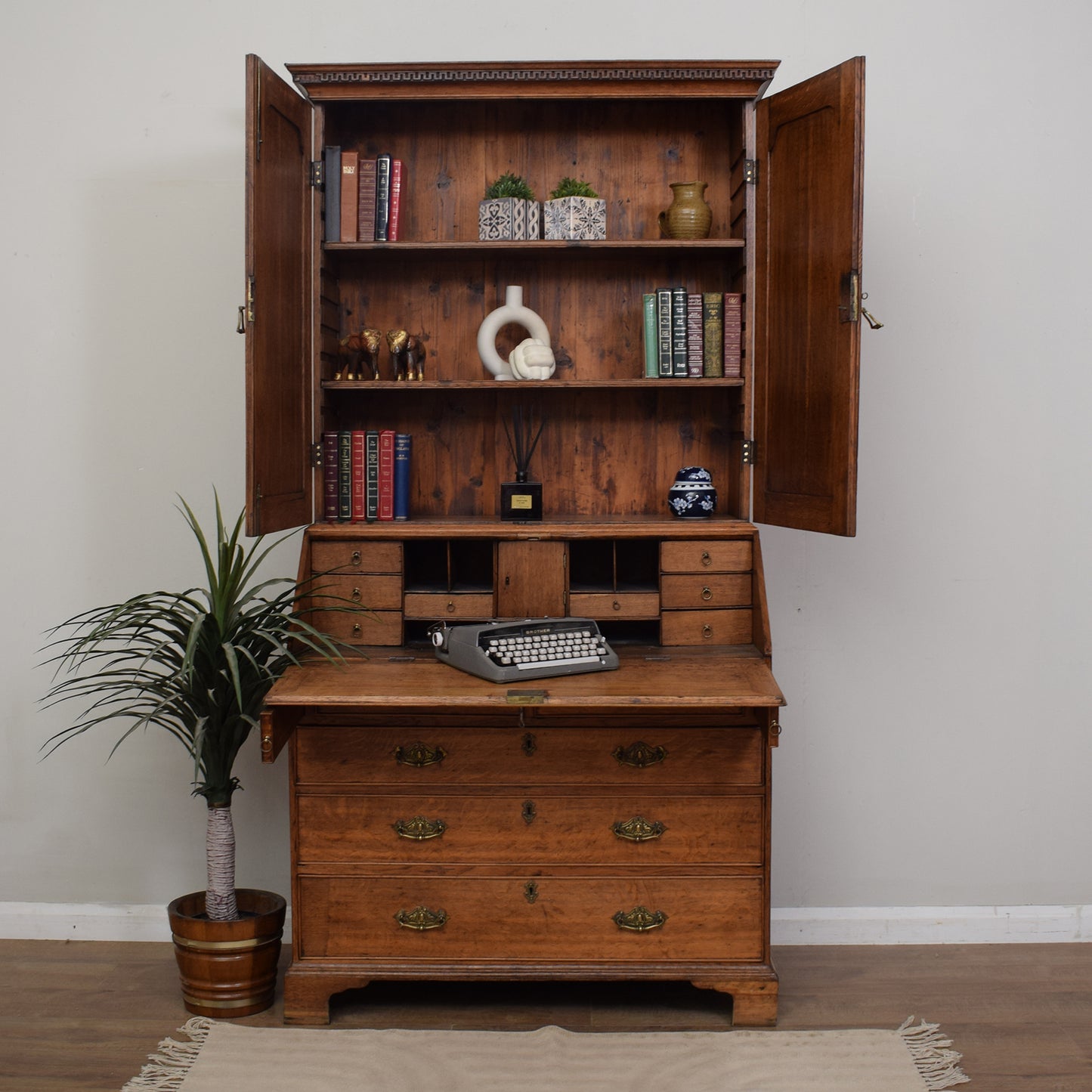 Antique Oak Georgian Bureau Bookcase