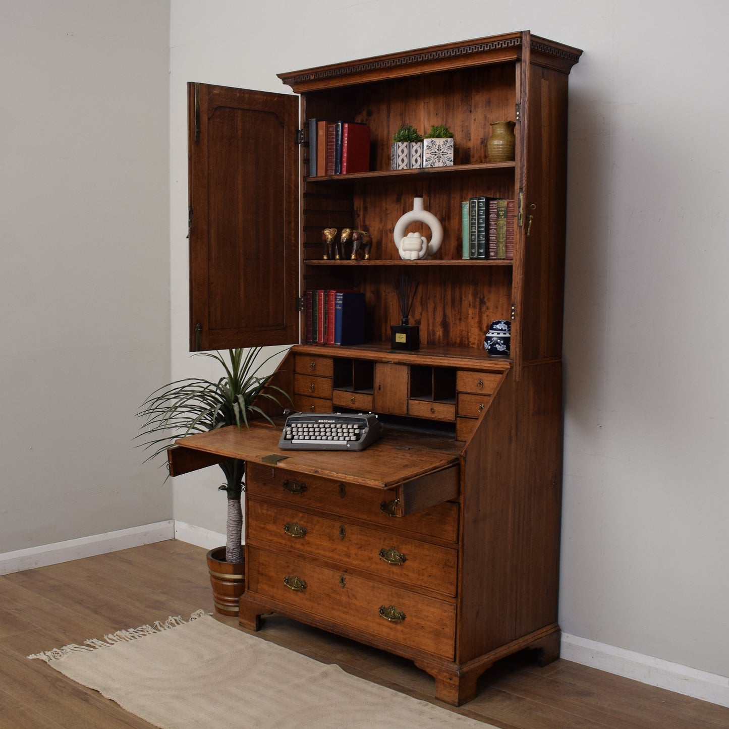 Antique Oak Georgian Bureau Bookcase