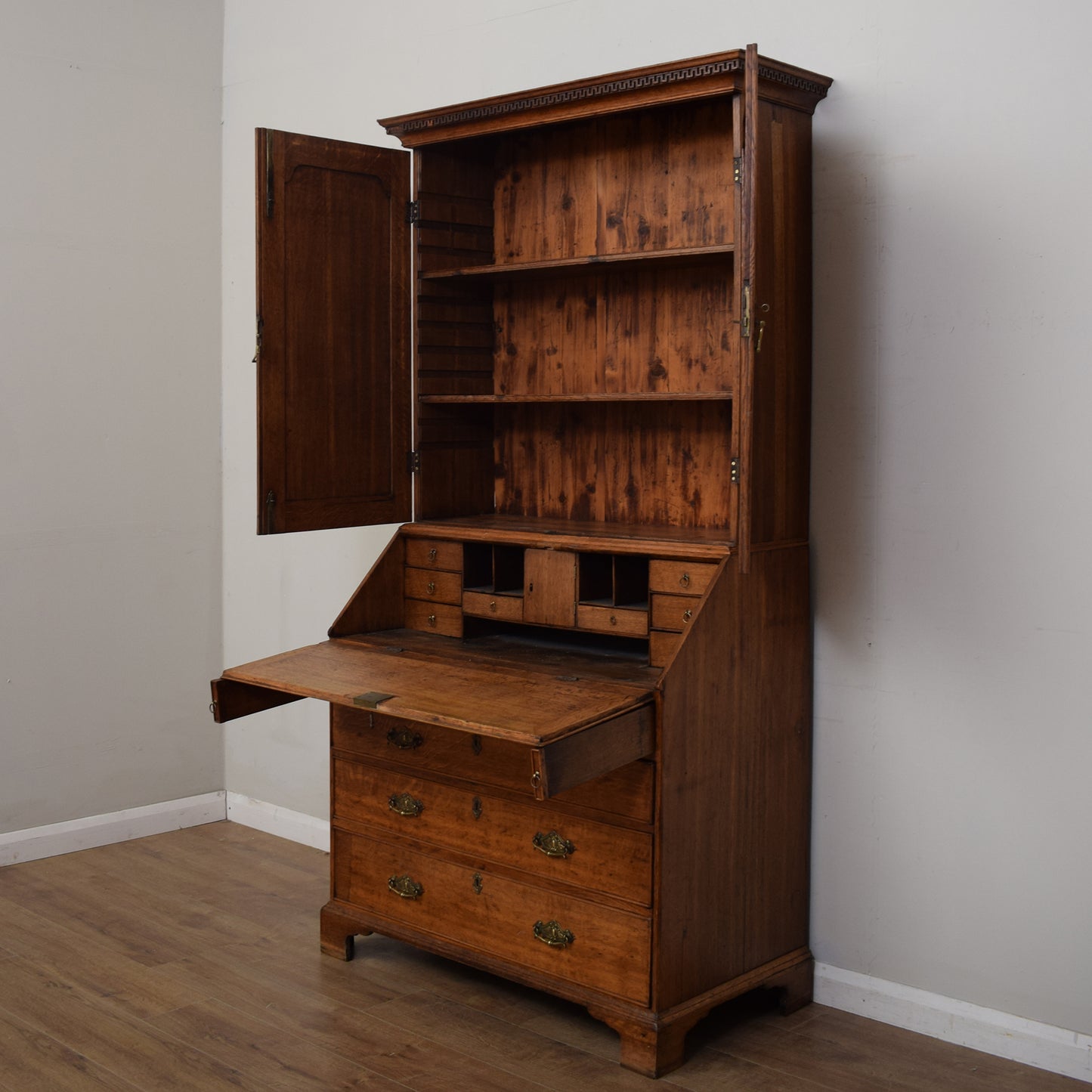 Antique Oak Georgian Bureau Bookcase