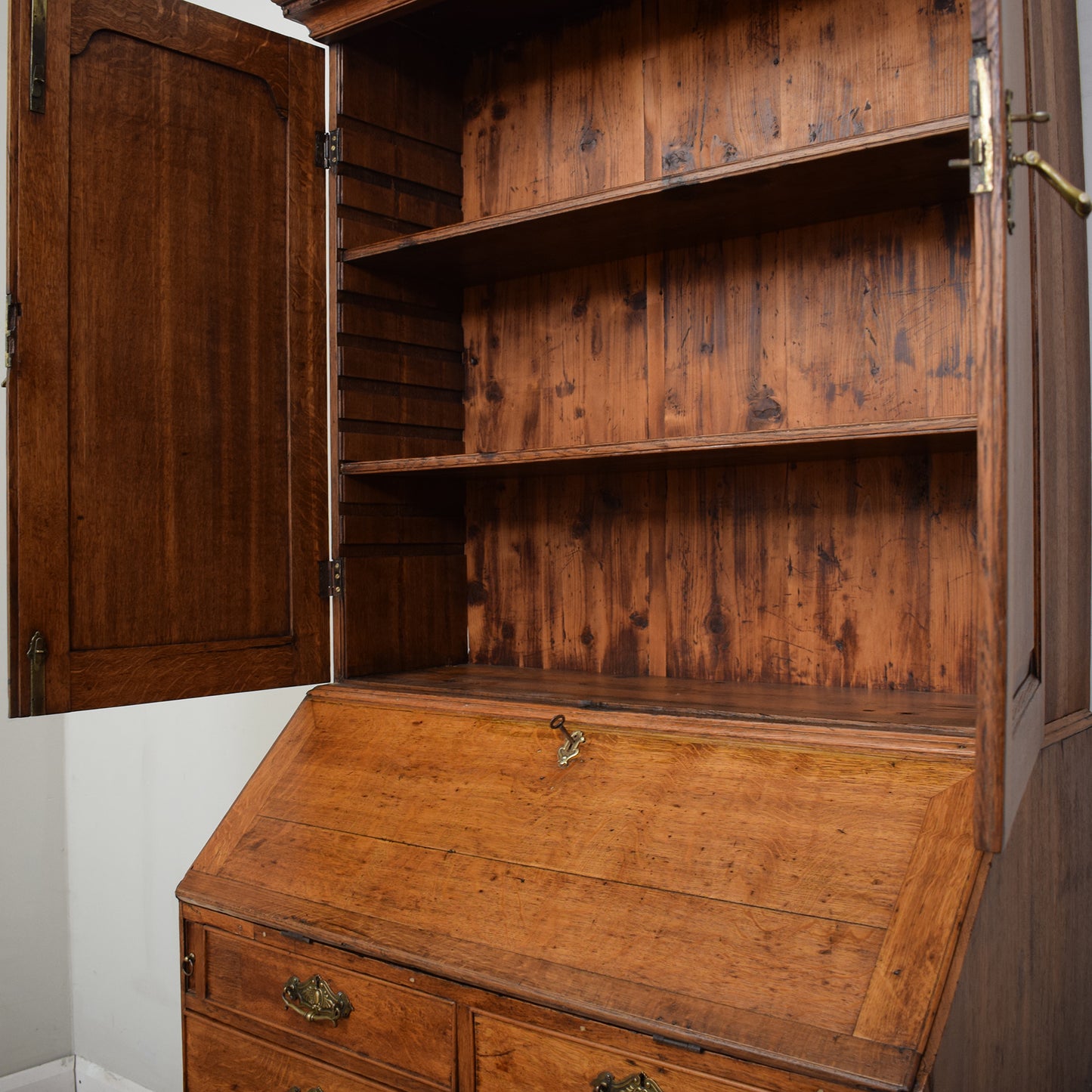 Antique Oak Georgian Bureau Bookcase