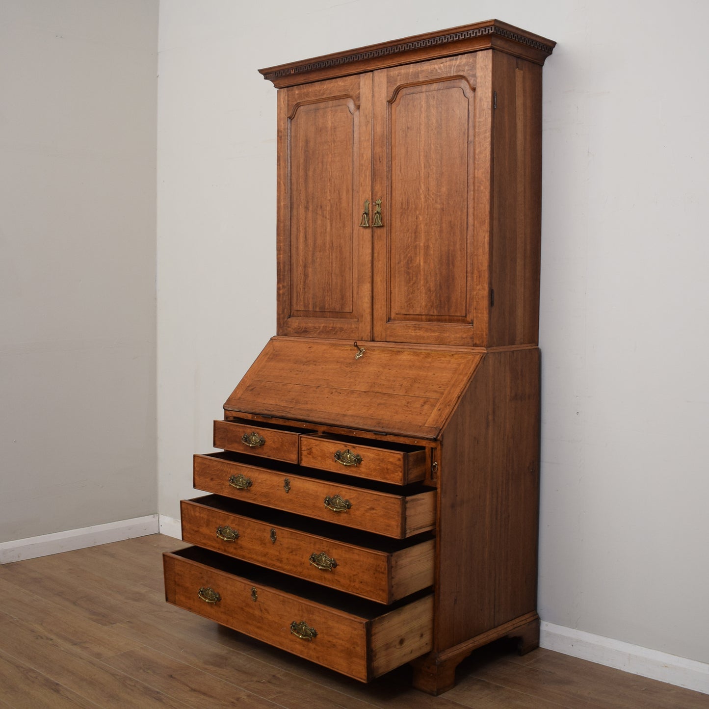 Antique Oak Georgian Bureau Bookcase