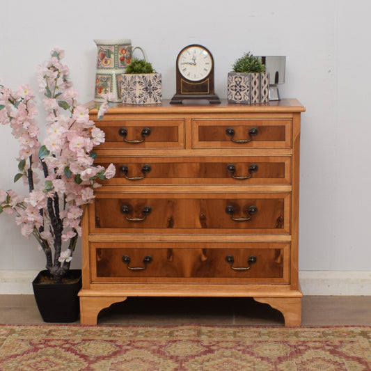 Yew Wood Veneer Chest of Drawers