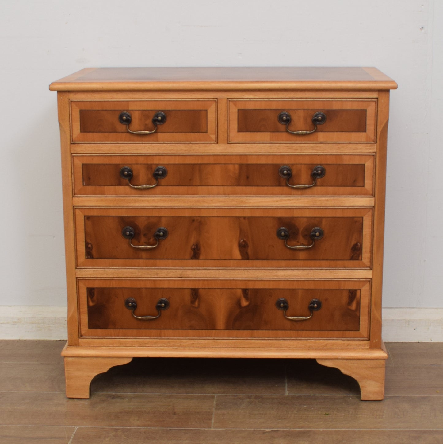Yew Wood Veneer Chest of Drawers