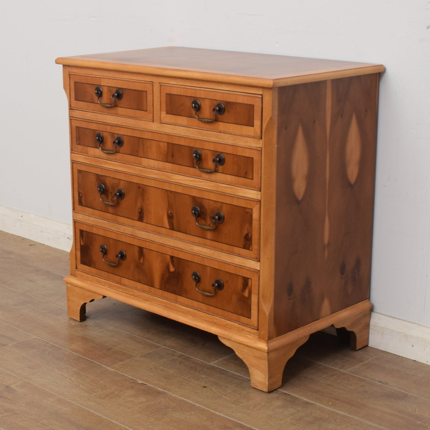 Yew Wood Veneer Chest of Drawers