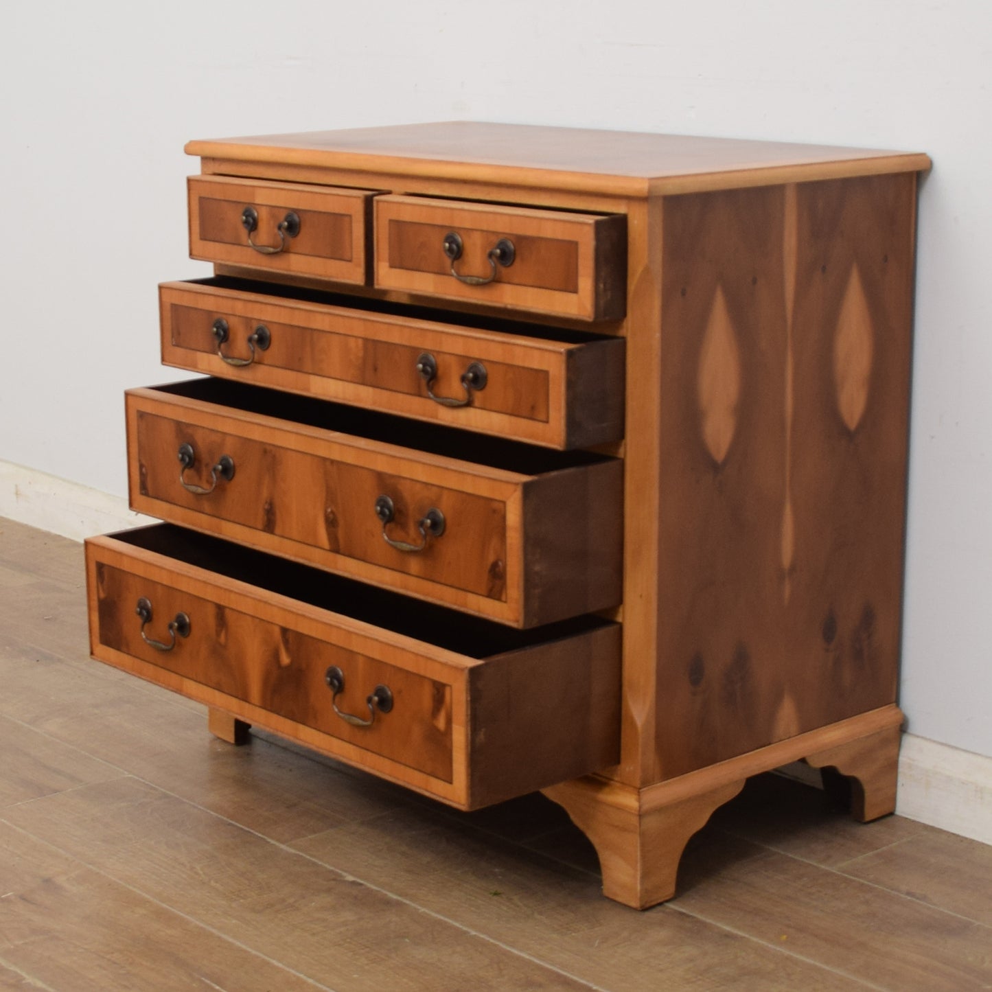 Yew Wood Veneer Chest of Drawers