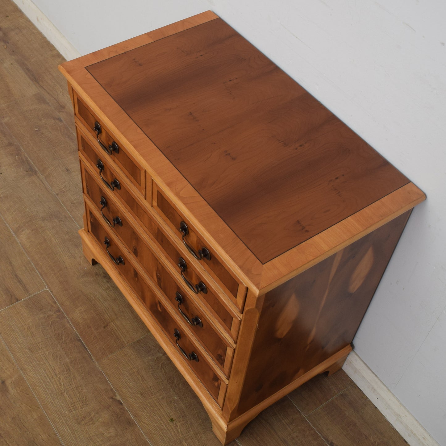 Yew Wood Veneer Chest of Drawers