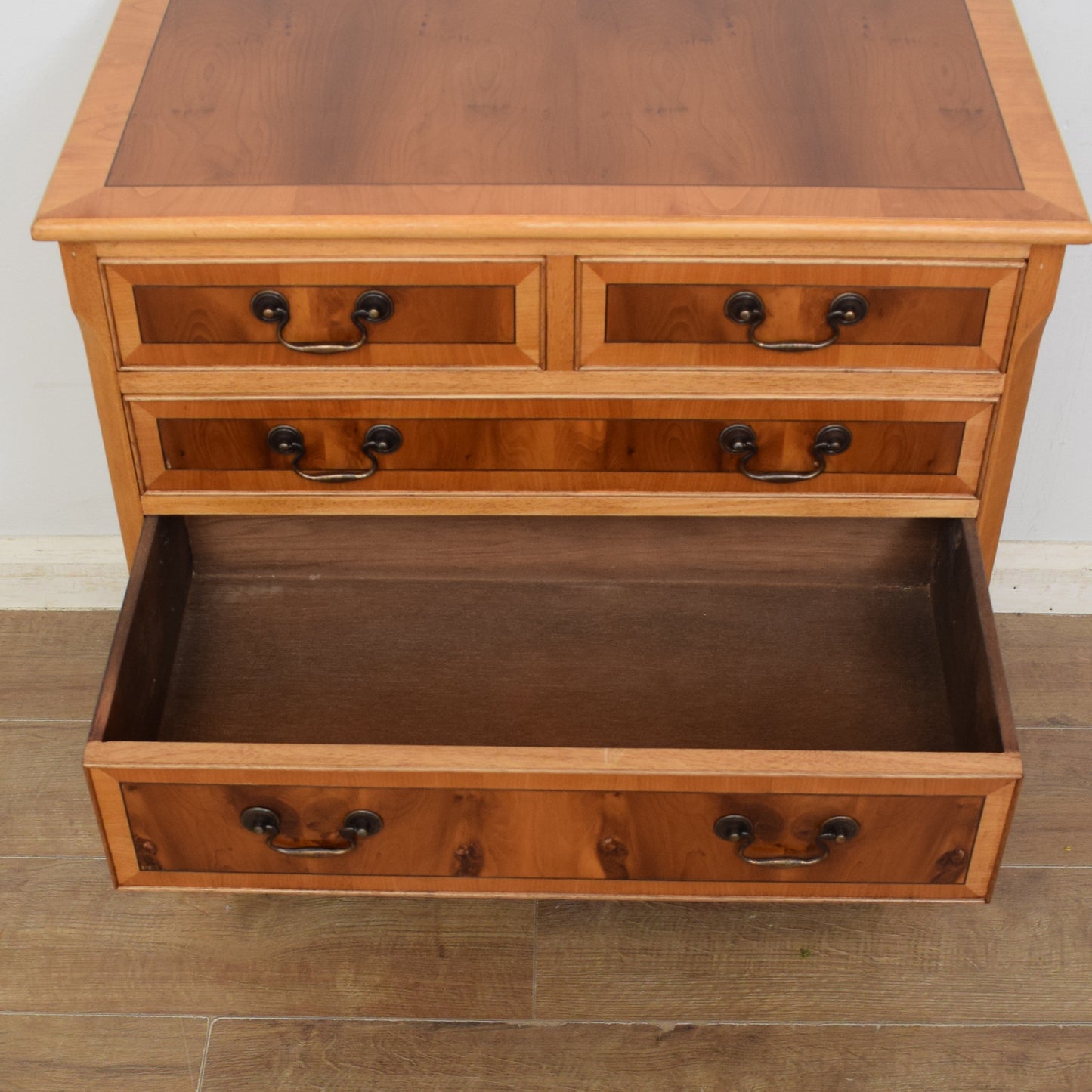 Yew Wood Veneer Chest of Drawers