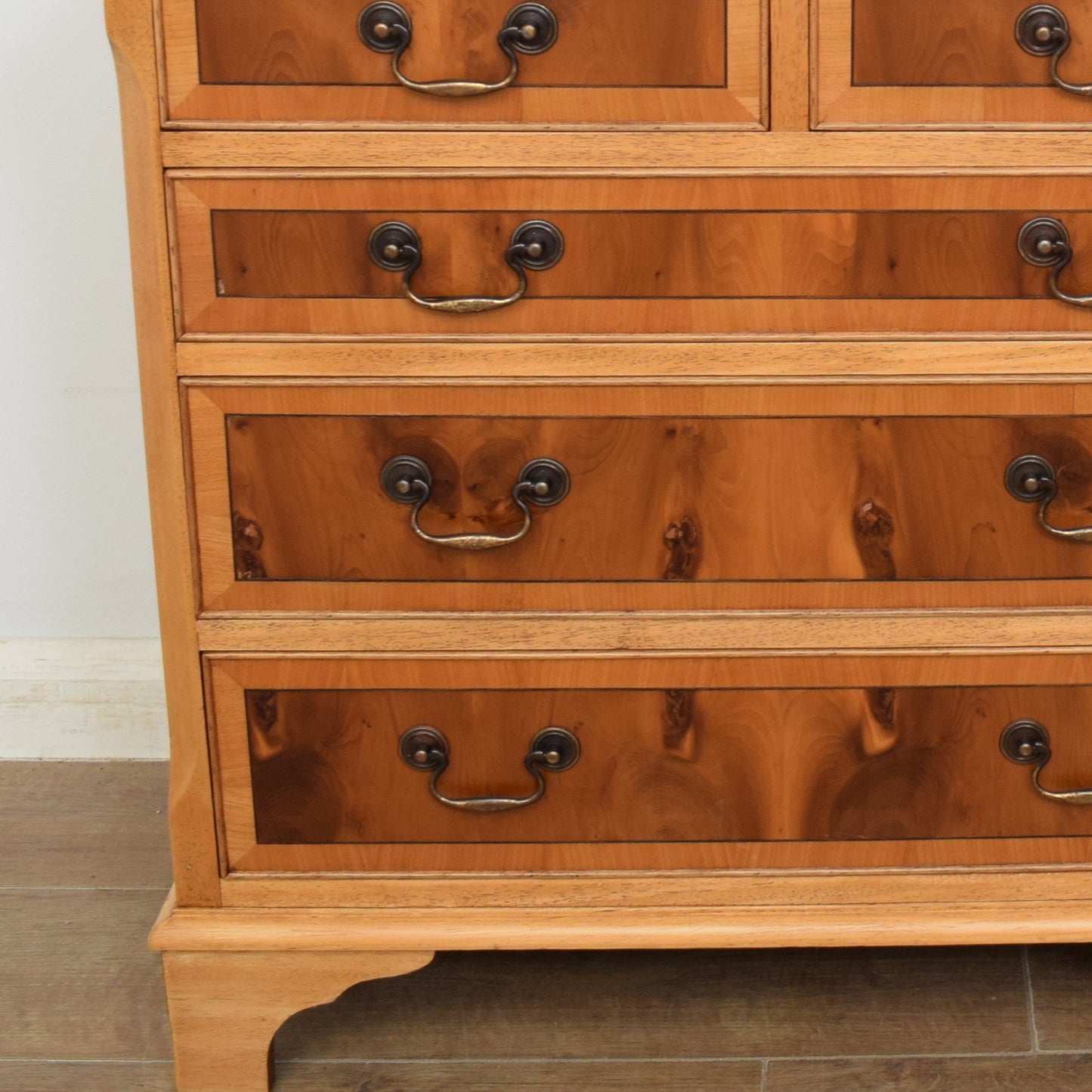 Yew Wood Veneer Chest of Drawers